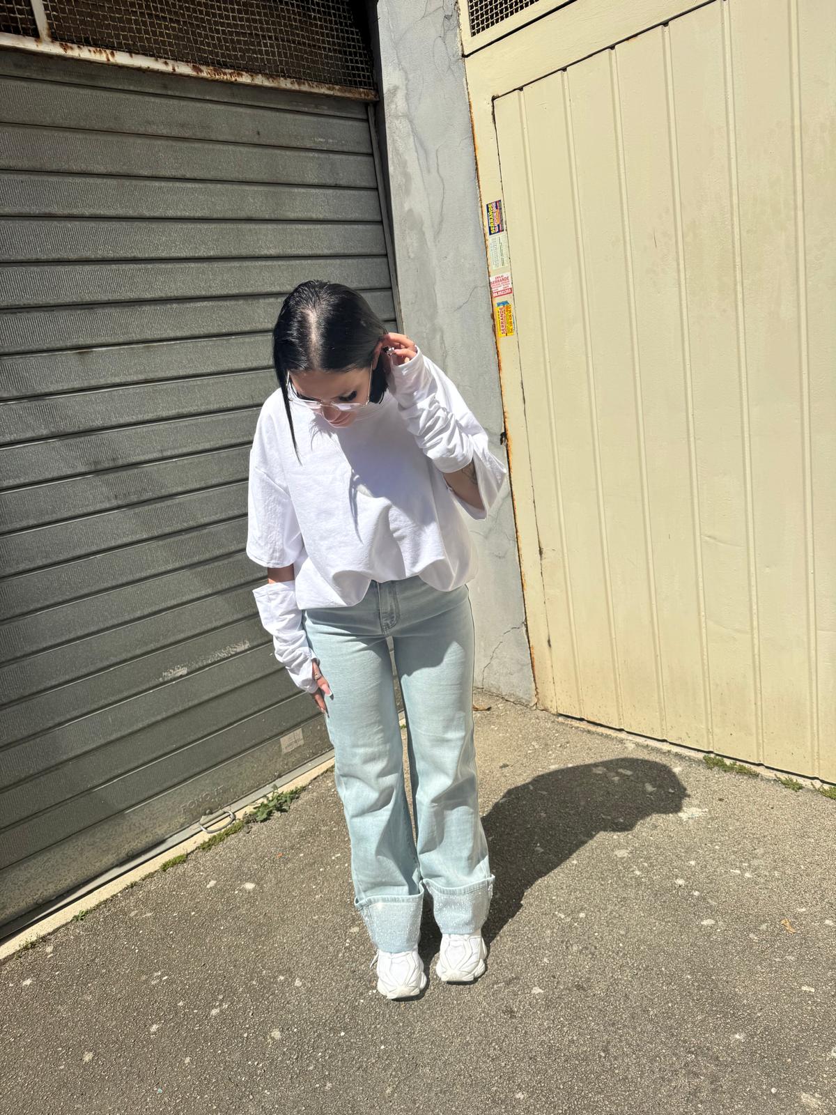 Glitter lapel jeans denim chiaro taglio slim