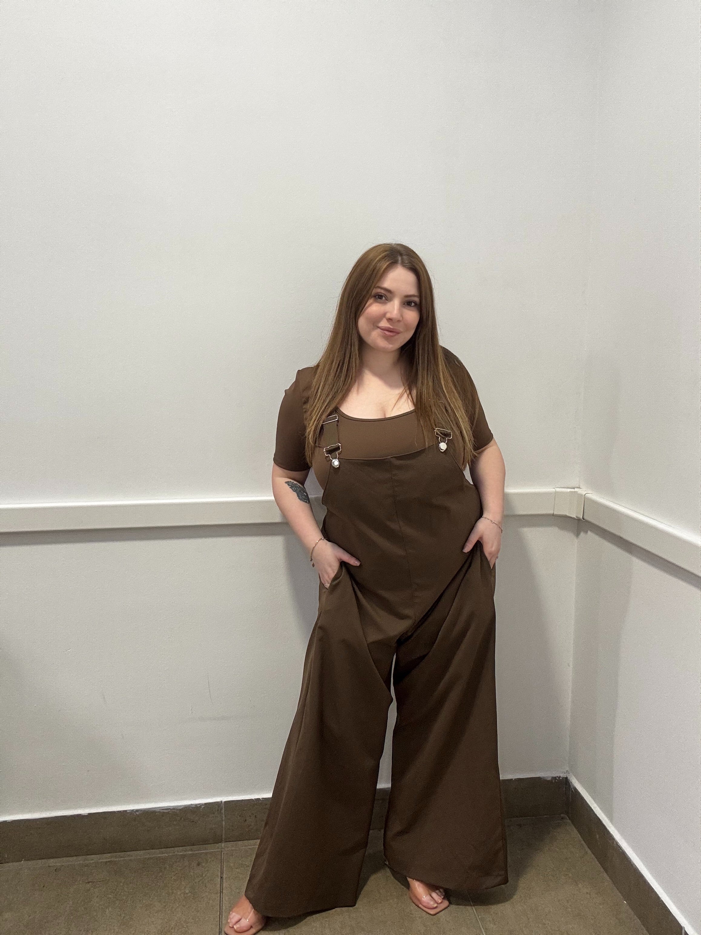 Salopette Jumpsuit Wide Leg con Scollo a Cuore