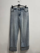 Jeans chiari piega strass