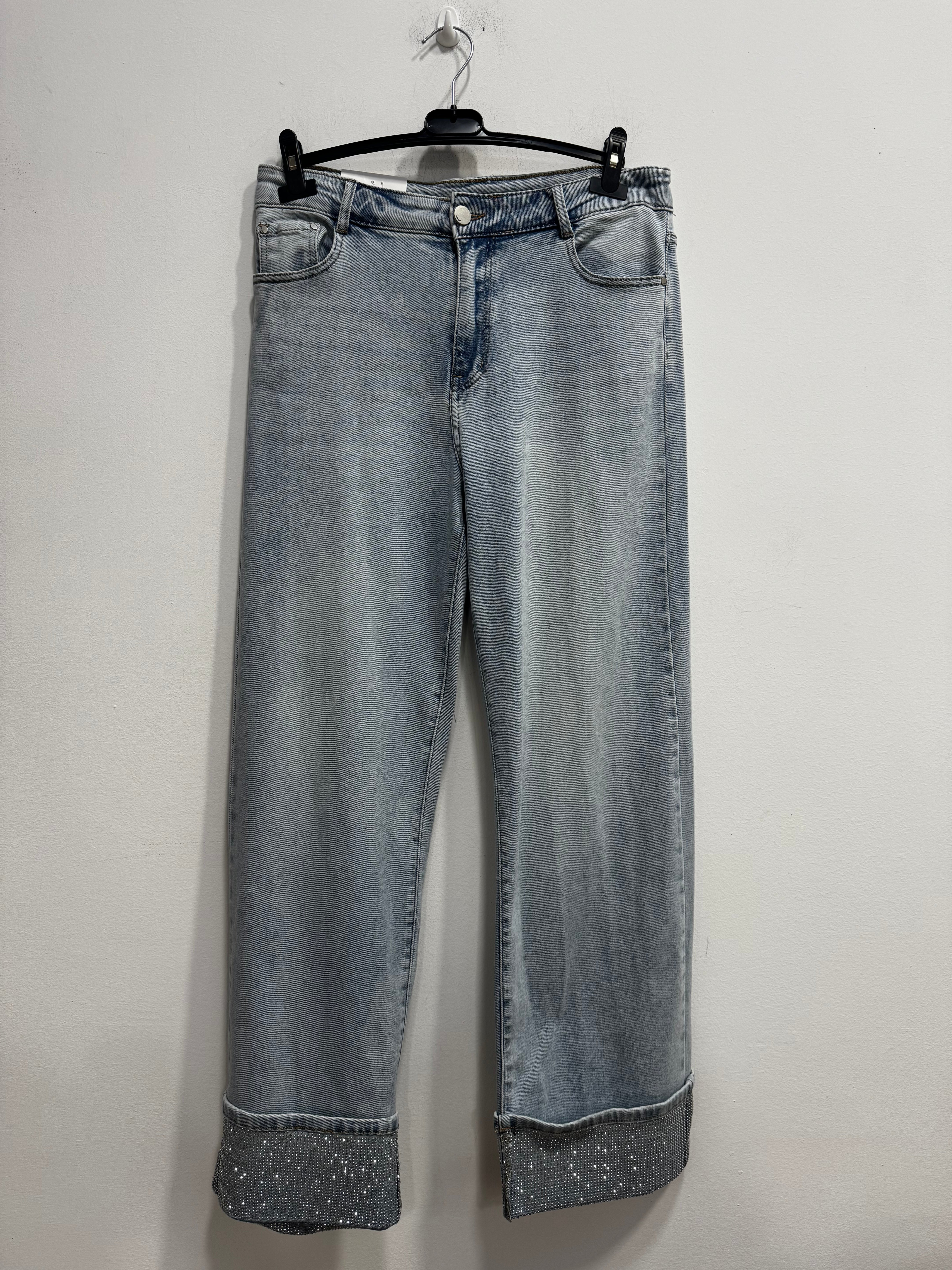 Jeans chiari piega strass