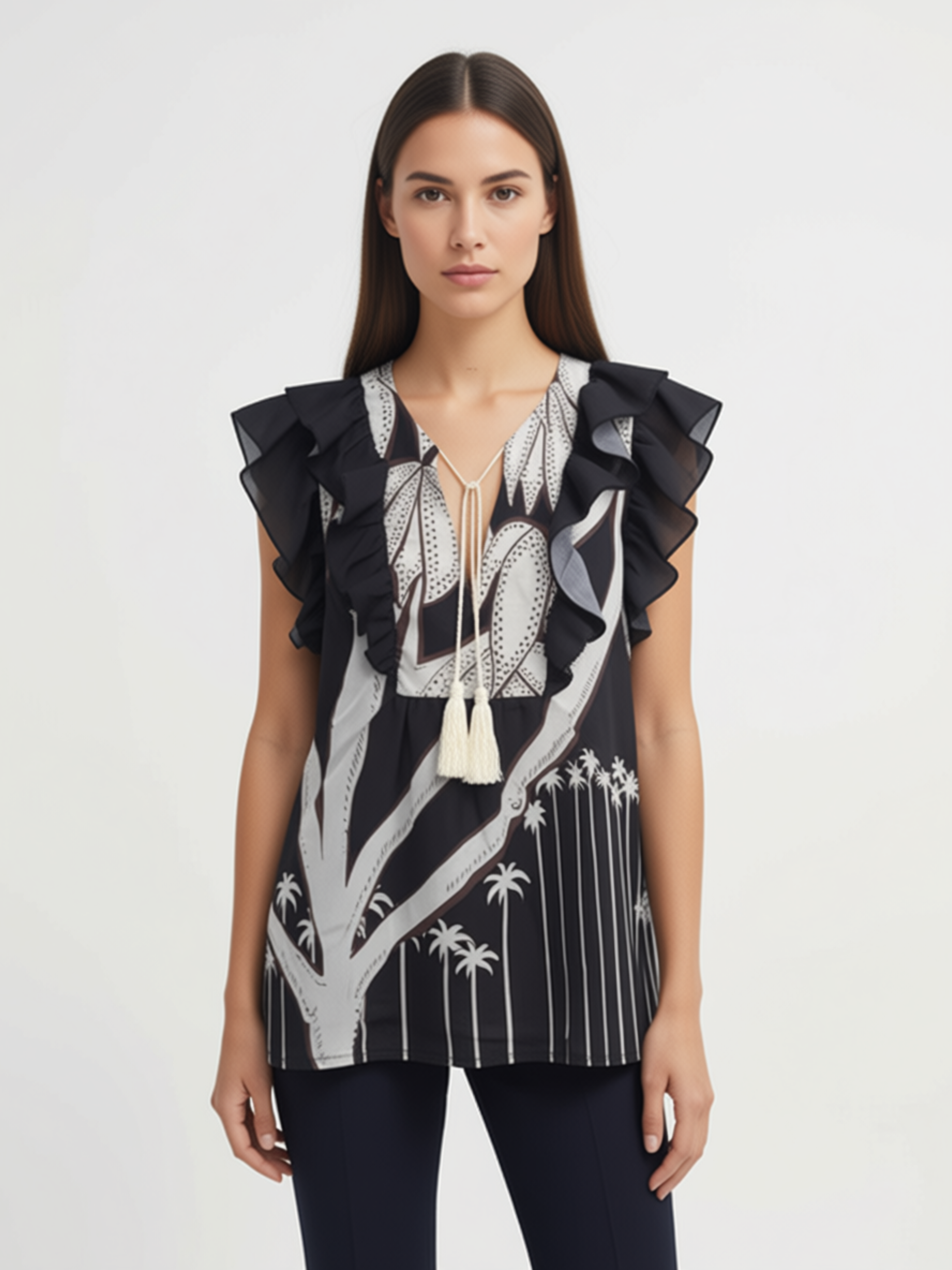 Blusa Tropical "Palms & Rouches" con Nappe