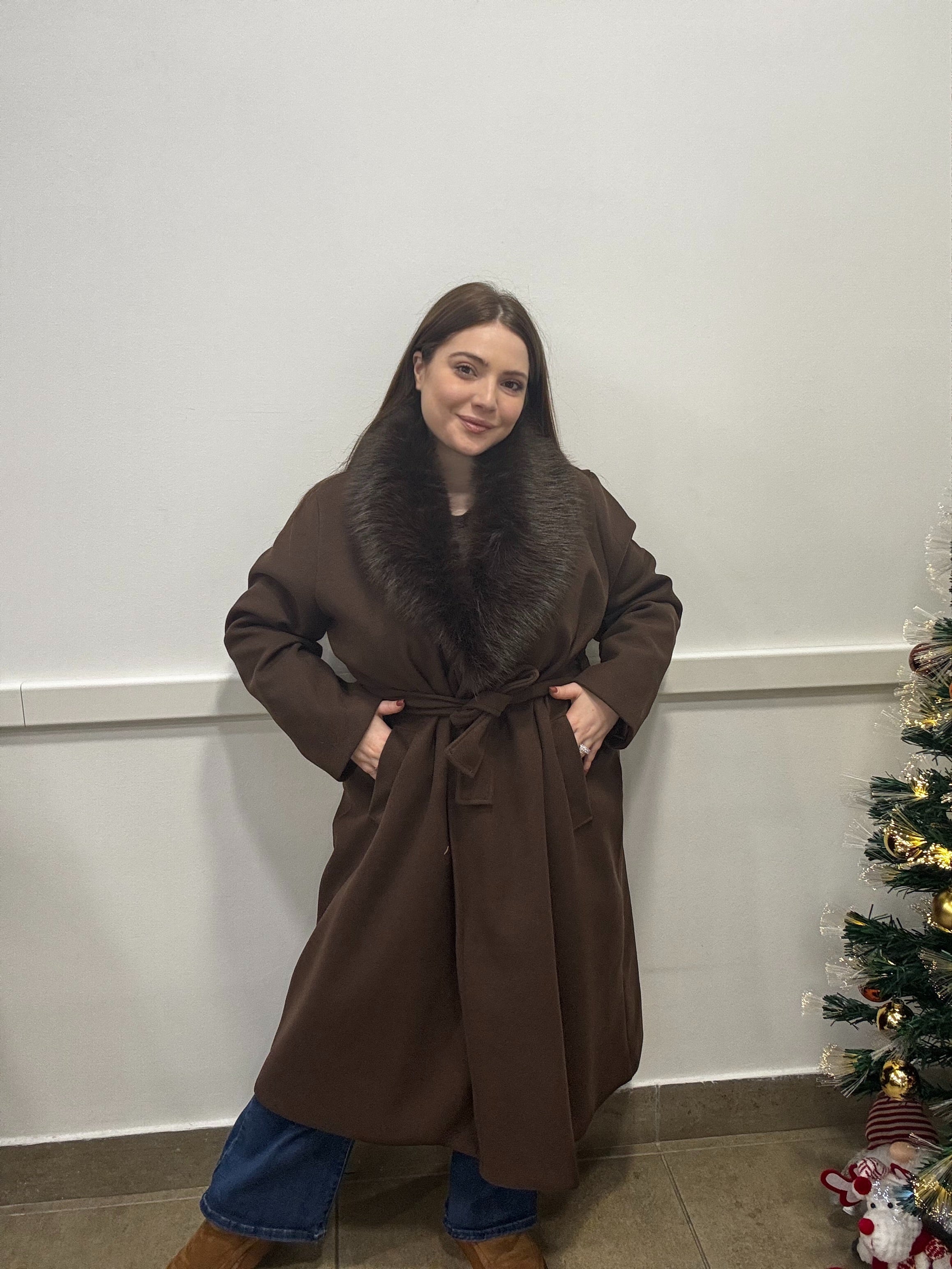 Cappotto foderato collo Ecopelliccia