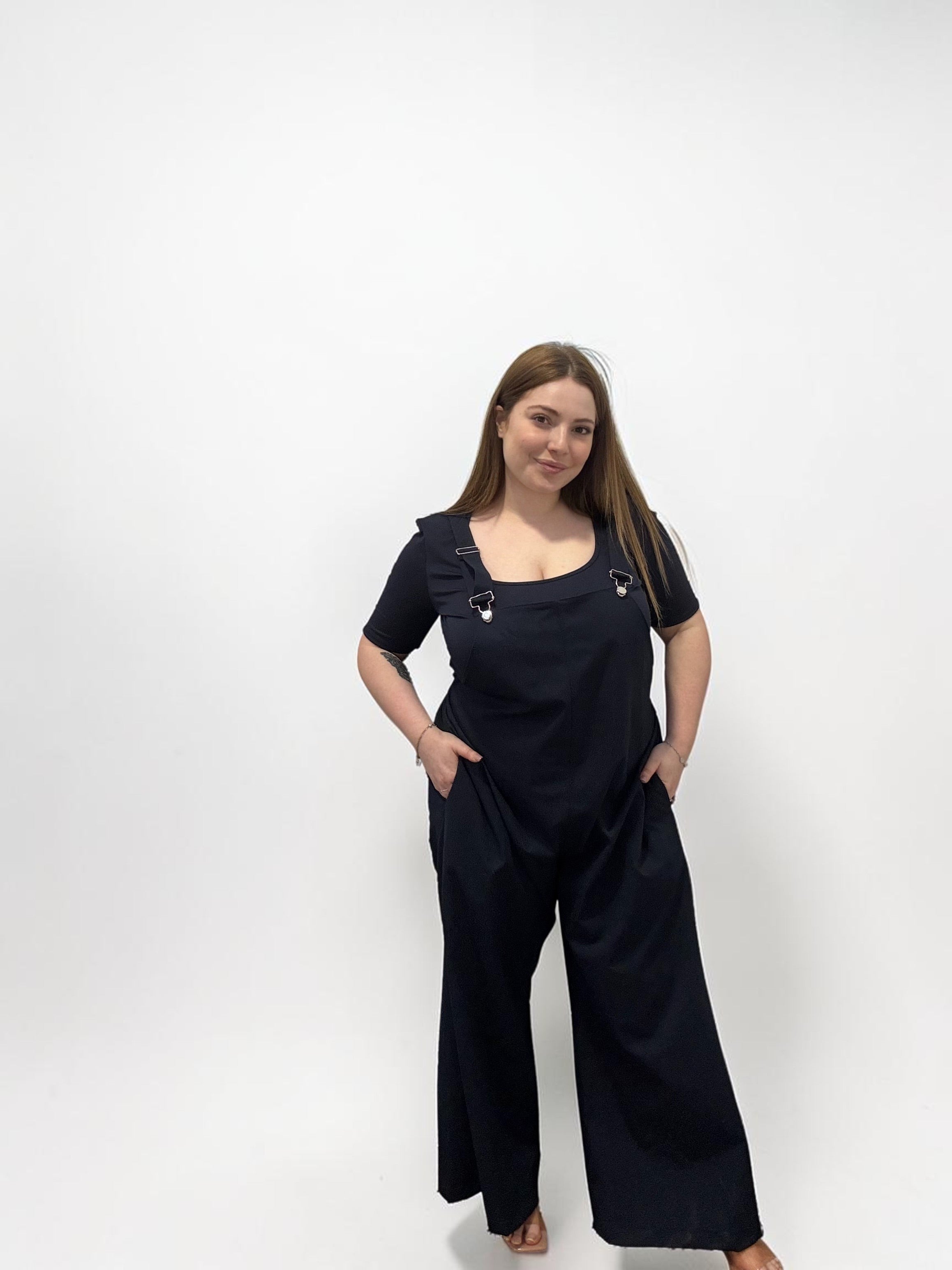 Salopette Jumpsuit Wide Leg con Scollo a Cuore