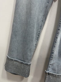 Jeans chiari piega strass