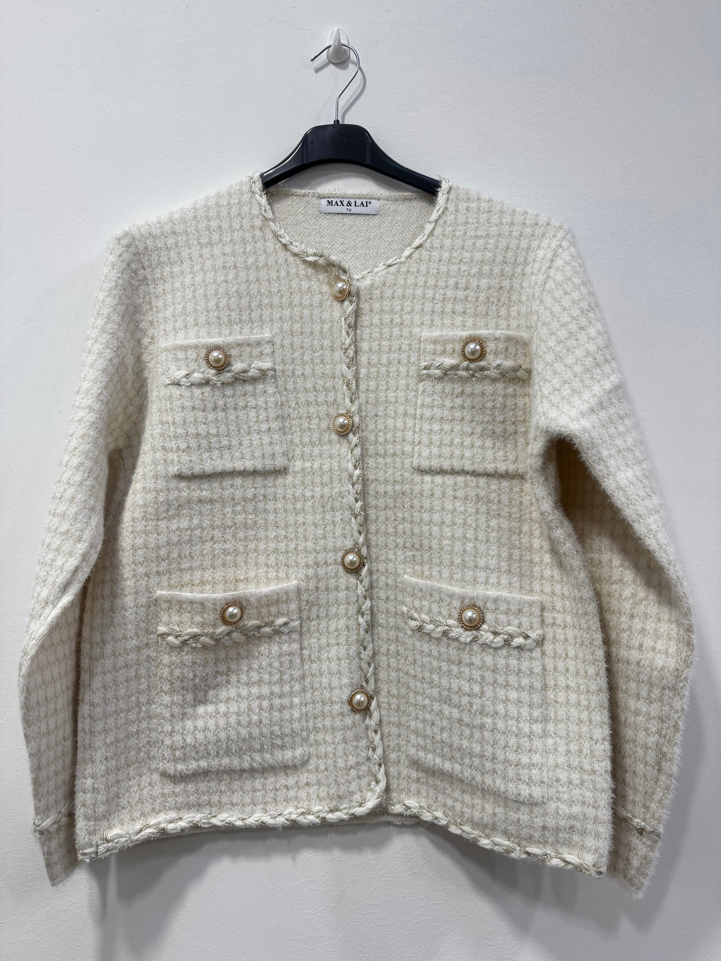 Cardigan peluche decorato