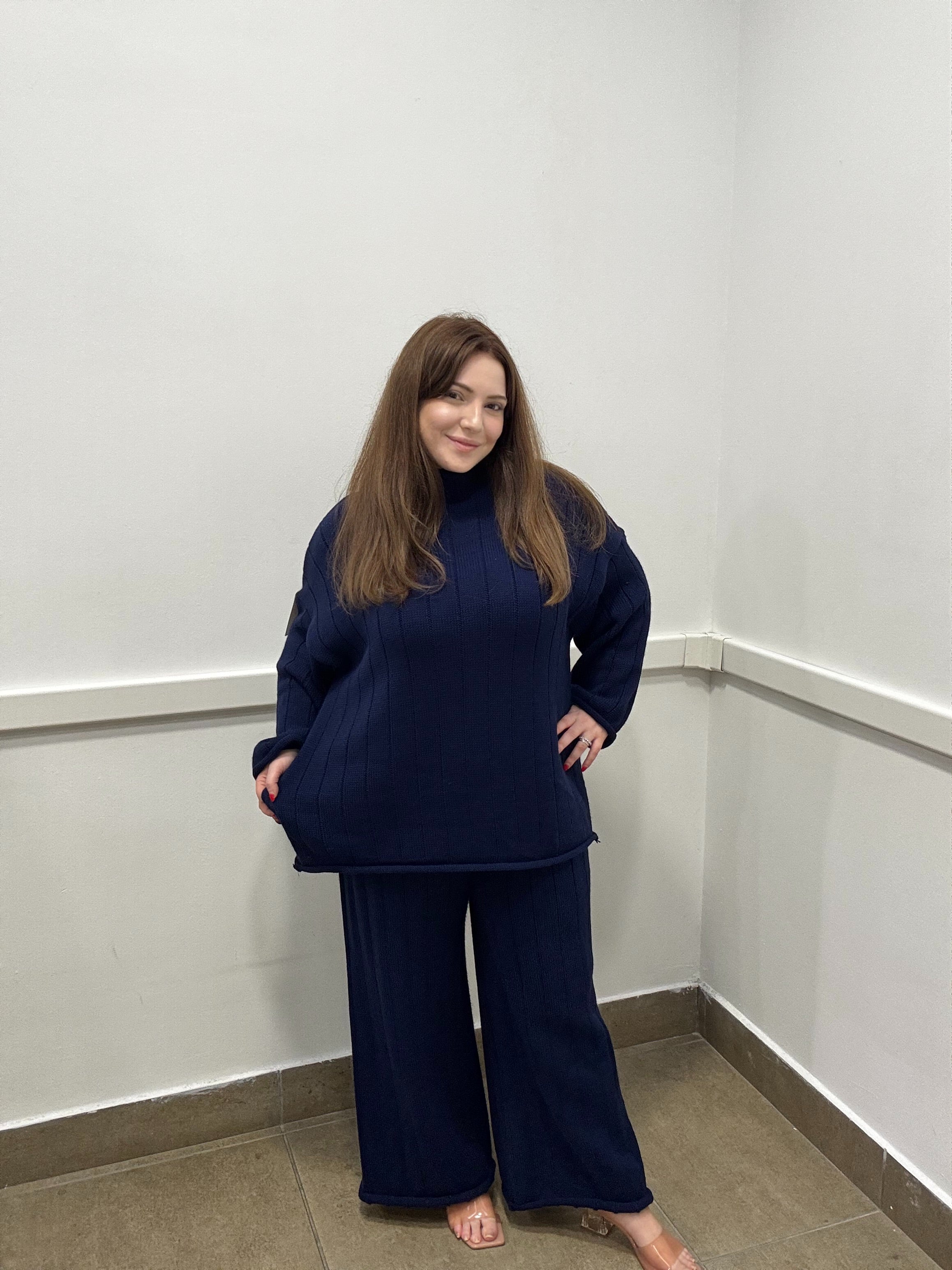 Coordinato in maglia a costine