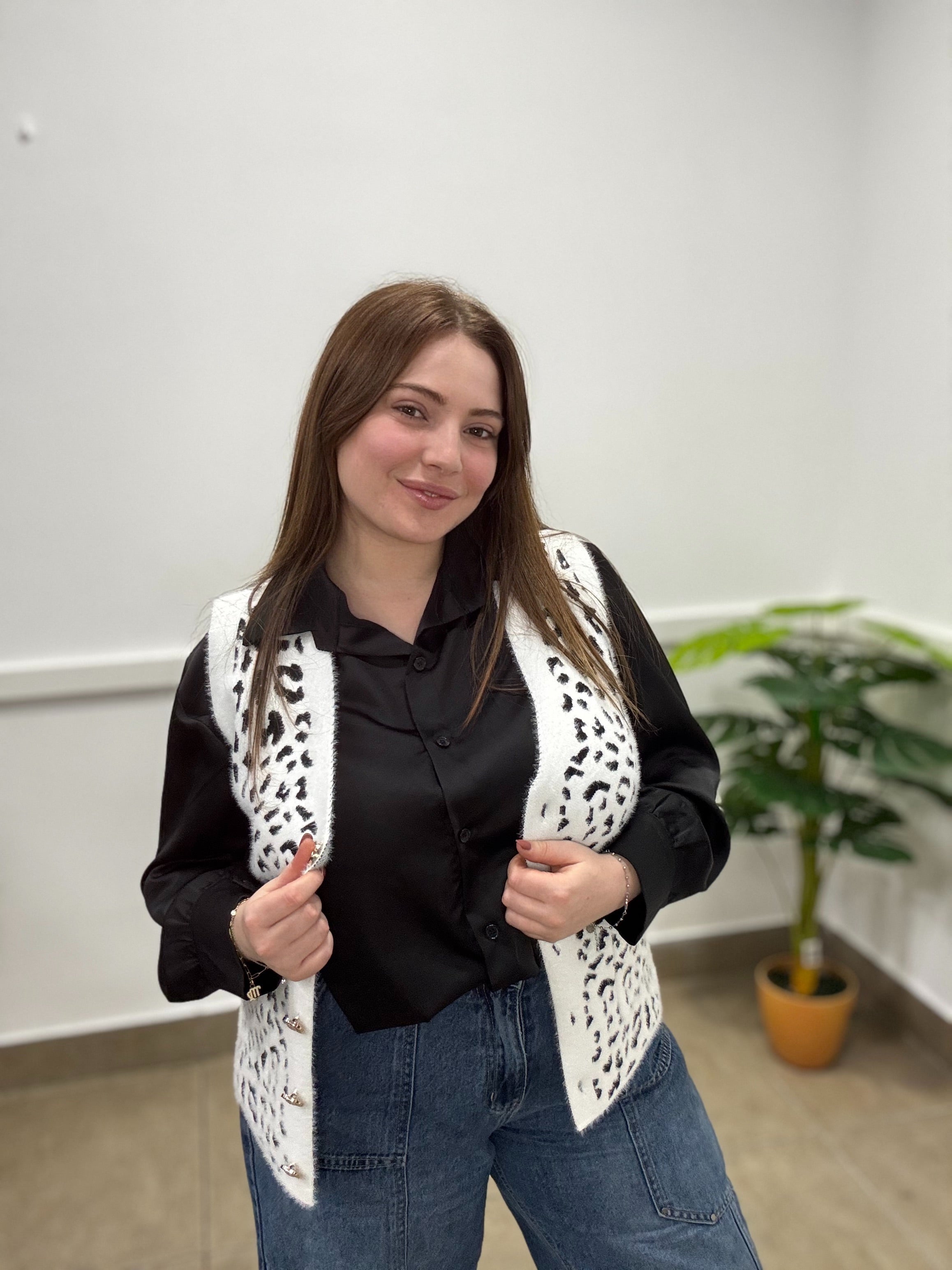 Gilet peluche maculato