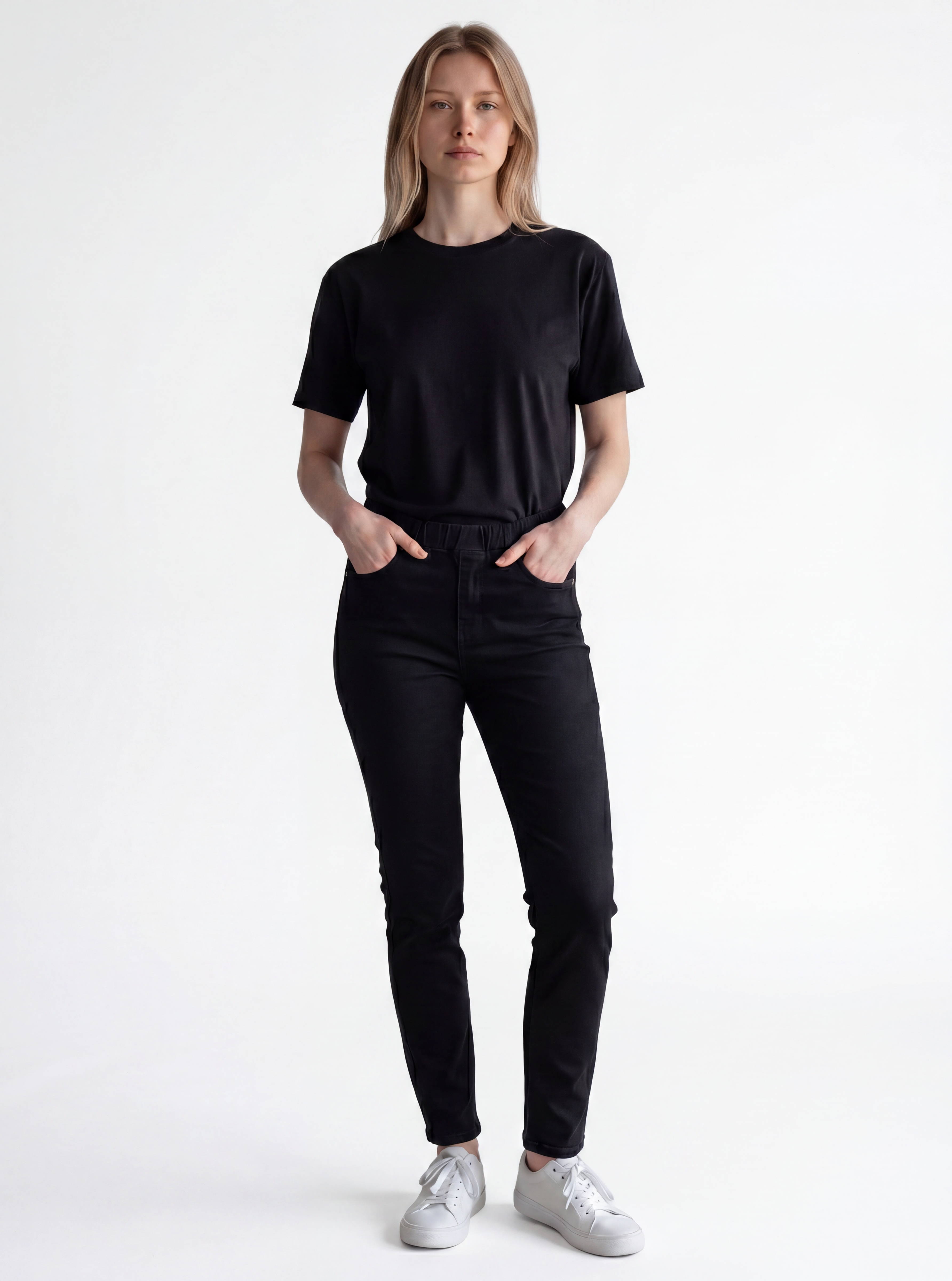 Pantalone Skinny a Vita Alta in Cotone Stretch