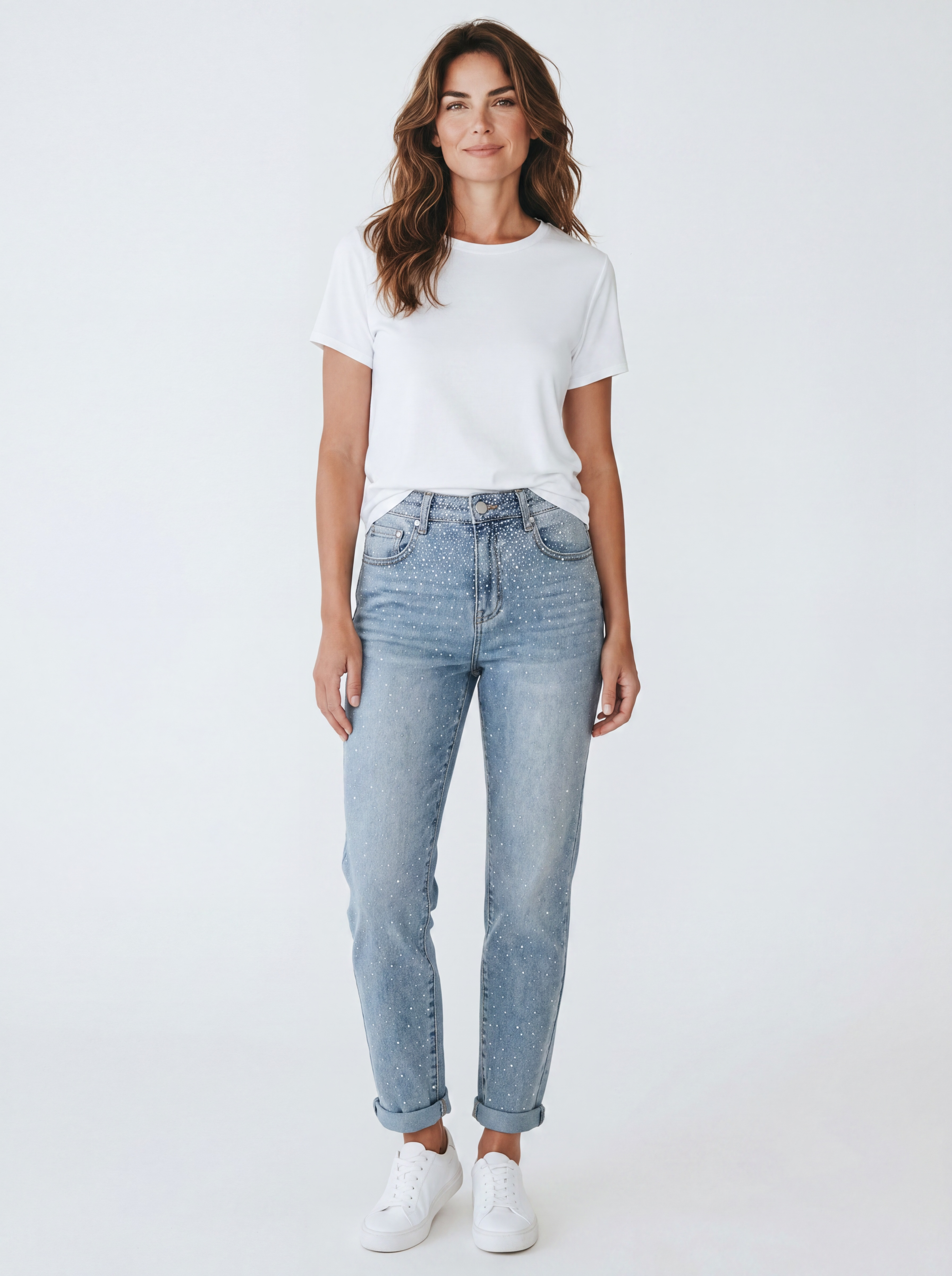 Jeans Mom Fit con Dettagli Strass "Starlight"