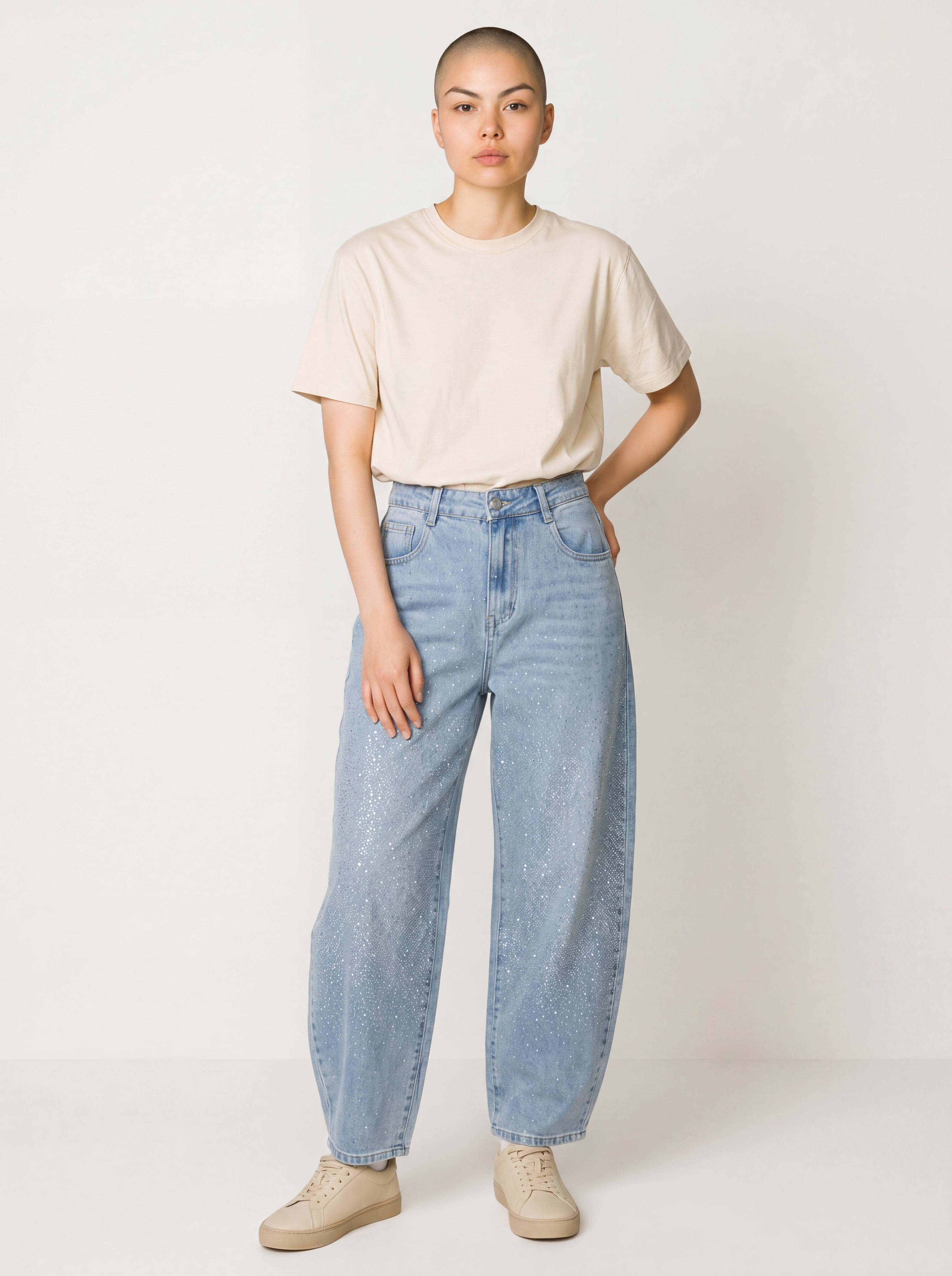 Jeans Balloon Fit con Strass Luminosi