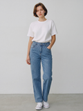 Jeans a Gamba Dritta con Dettagli di Strass