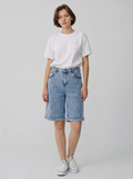 Bermuda Jeans Donna Lavaggio Chiaro a Vita Alta