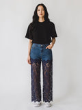 Jeans Wide Leg con Gamba in Pizzo Macramè