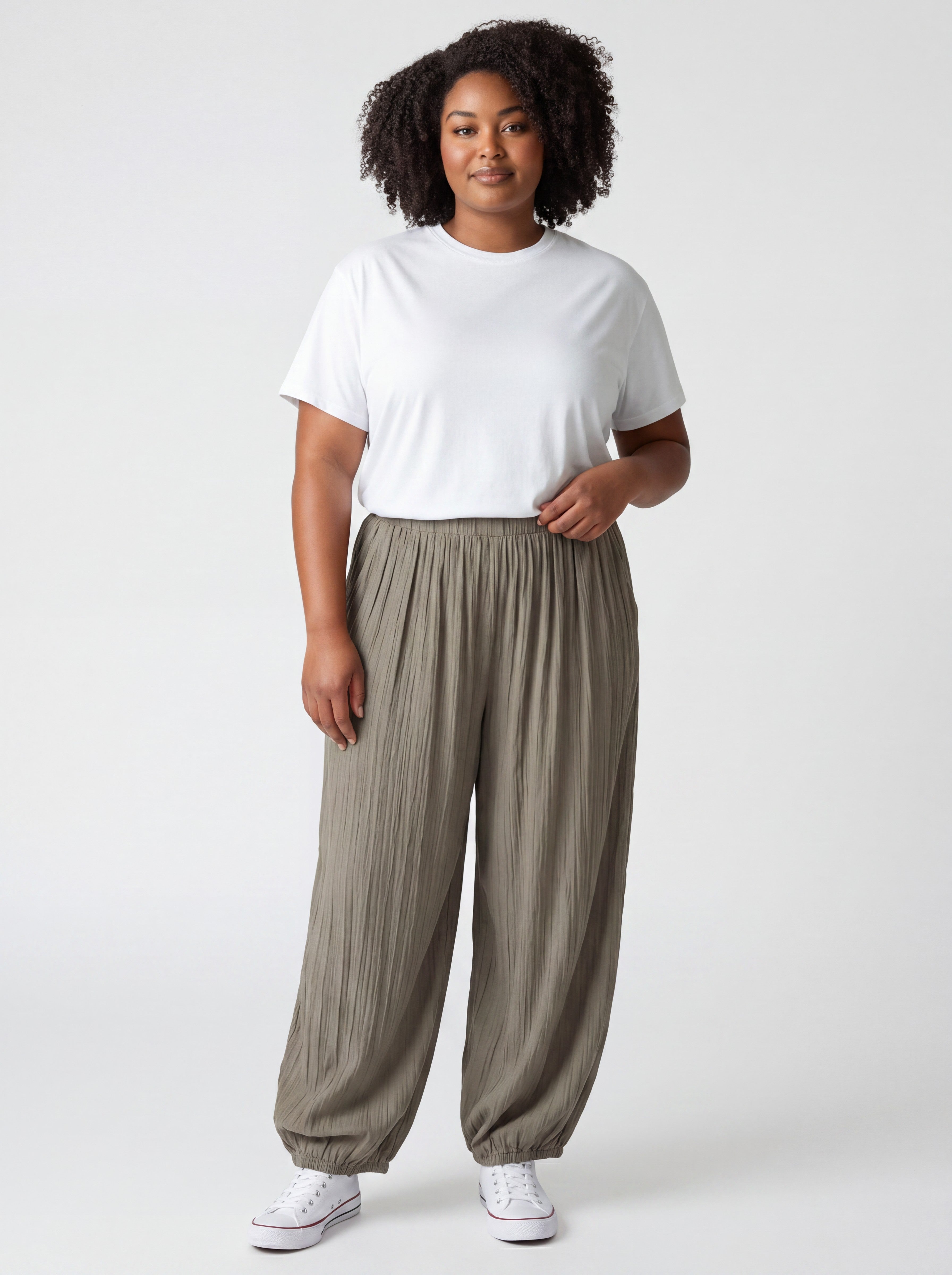Pantalone Curvy Fluido in Viscosa con Elastico in Vita
