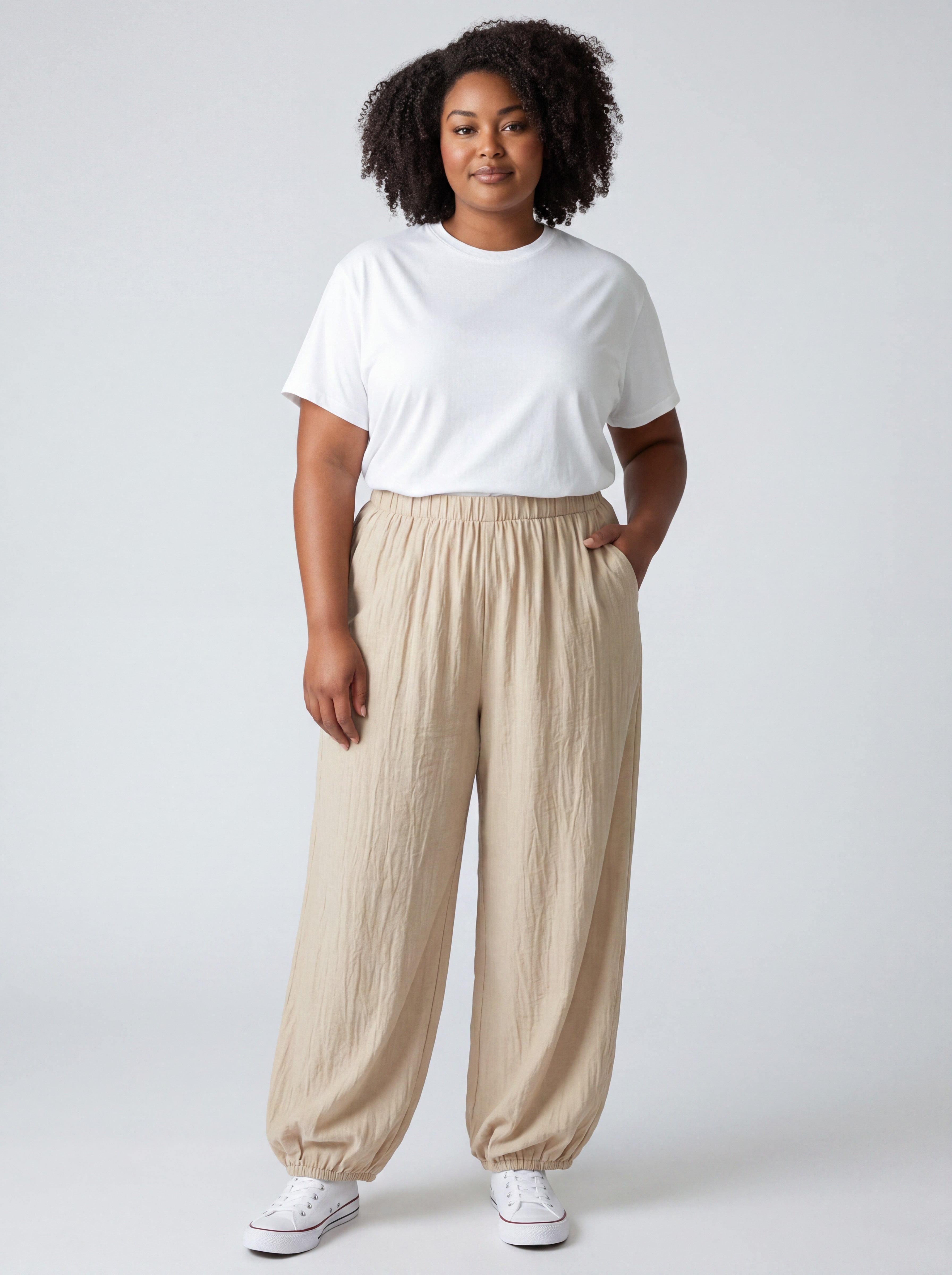 Pantalone Curvy Fluido in Viscosa con Elastico in Vita