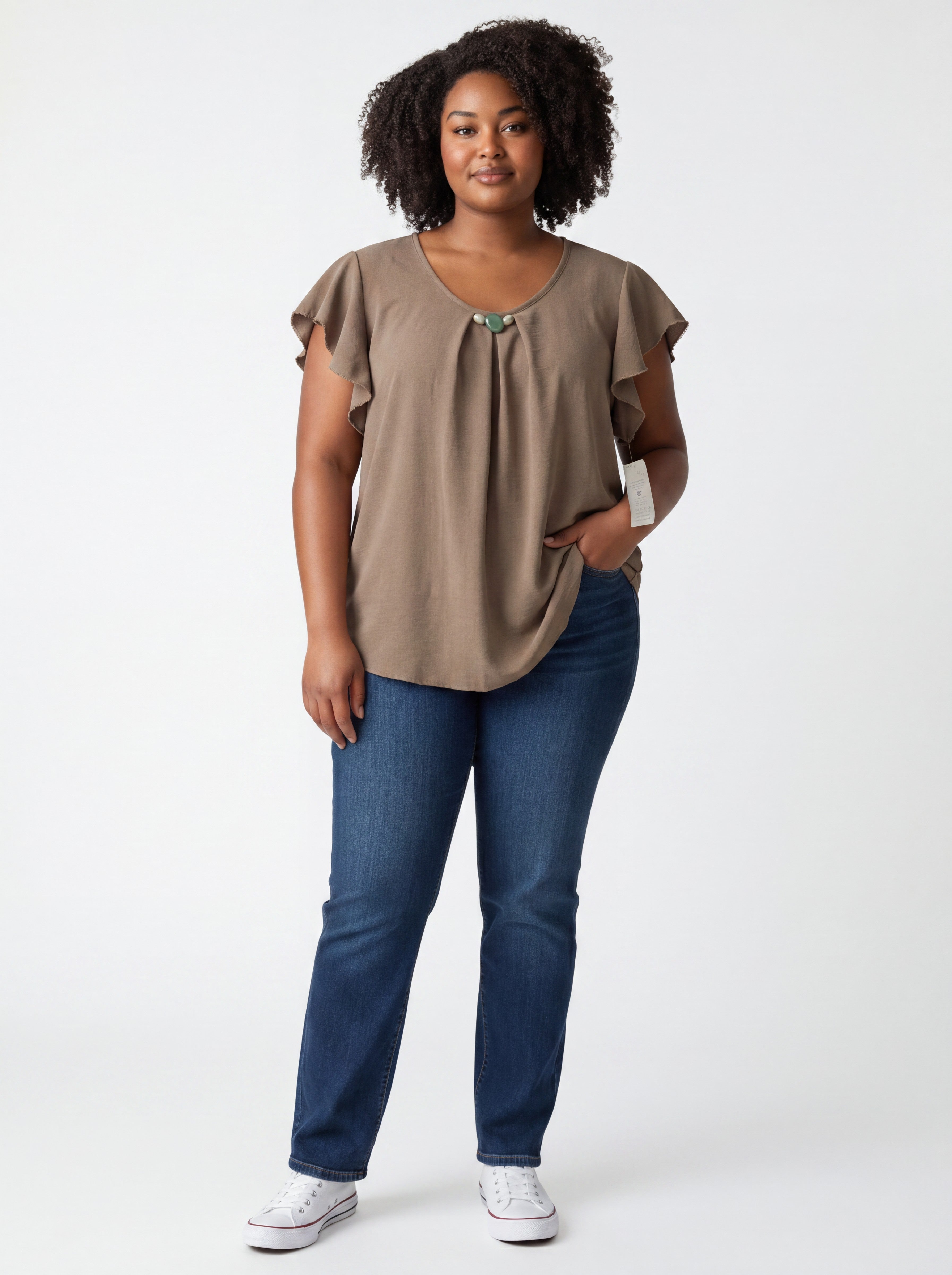 Blusa Over con Scollo a V e Ricami Bijoux