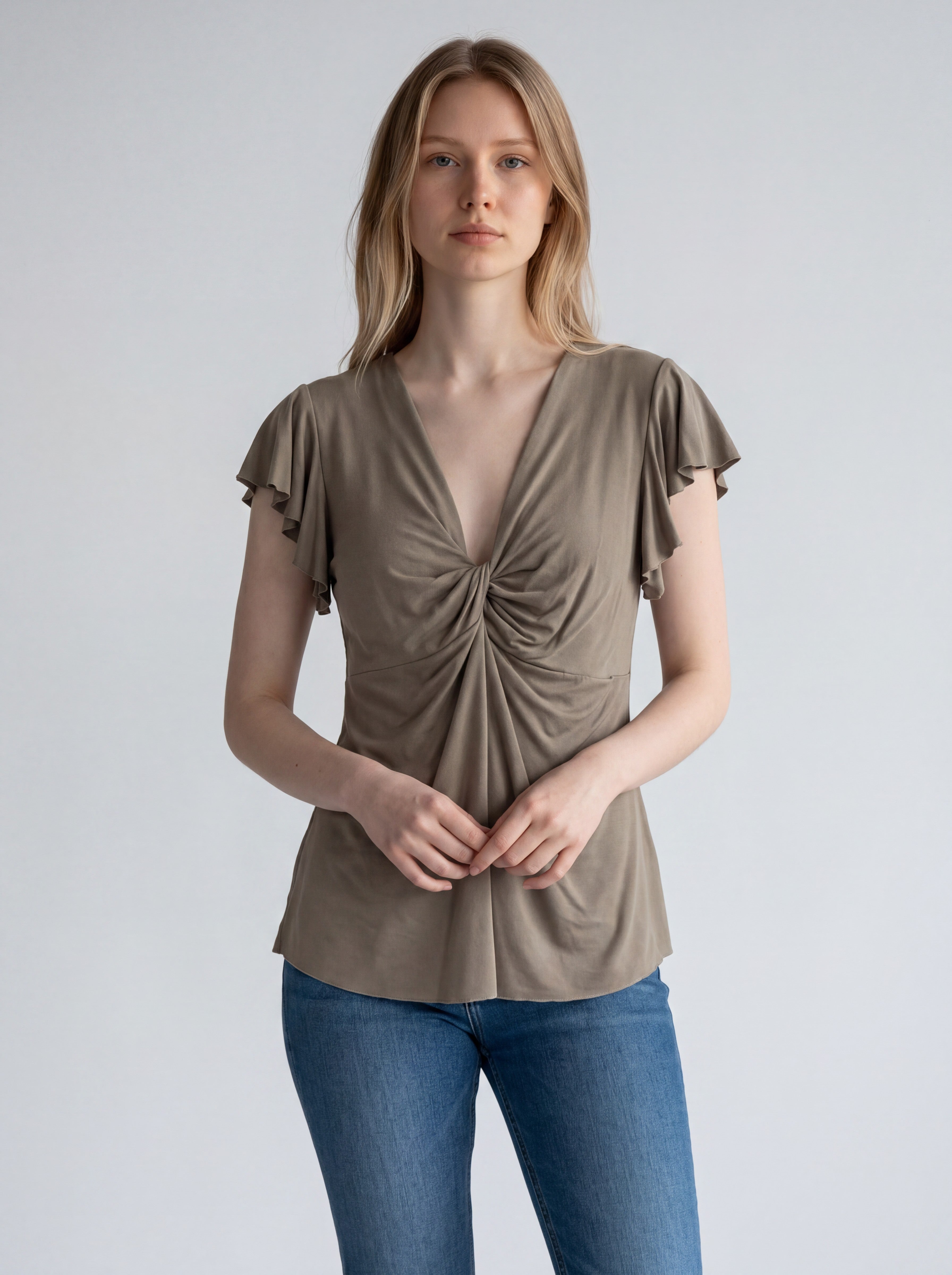 Blusa Fluido a Portafoglio con Stampa Geometrica
