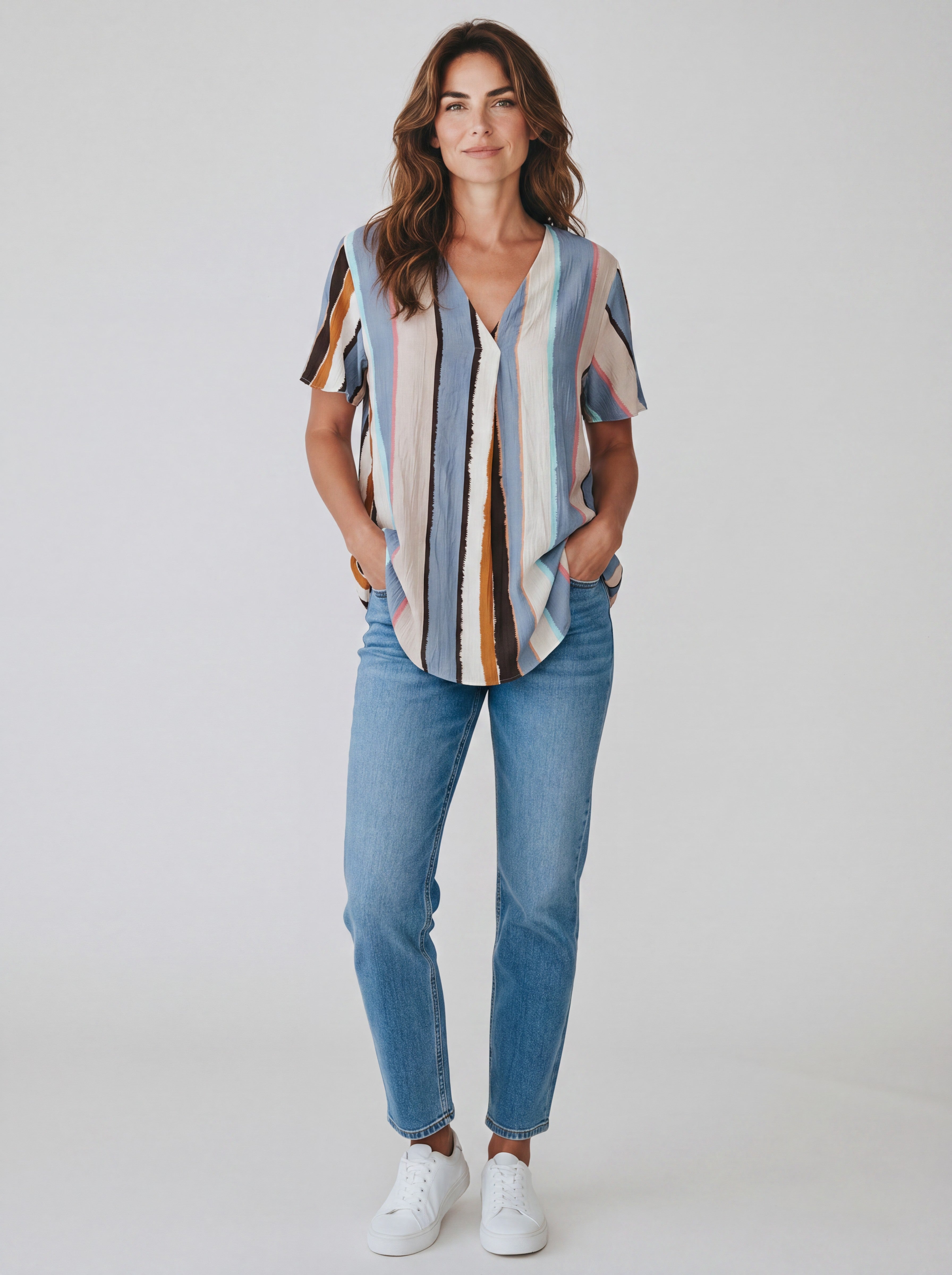 Blusa in Viscosa Elasticizzata Fantasia Righe