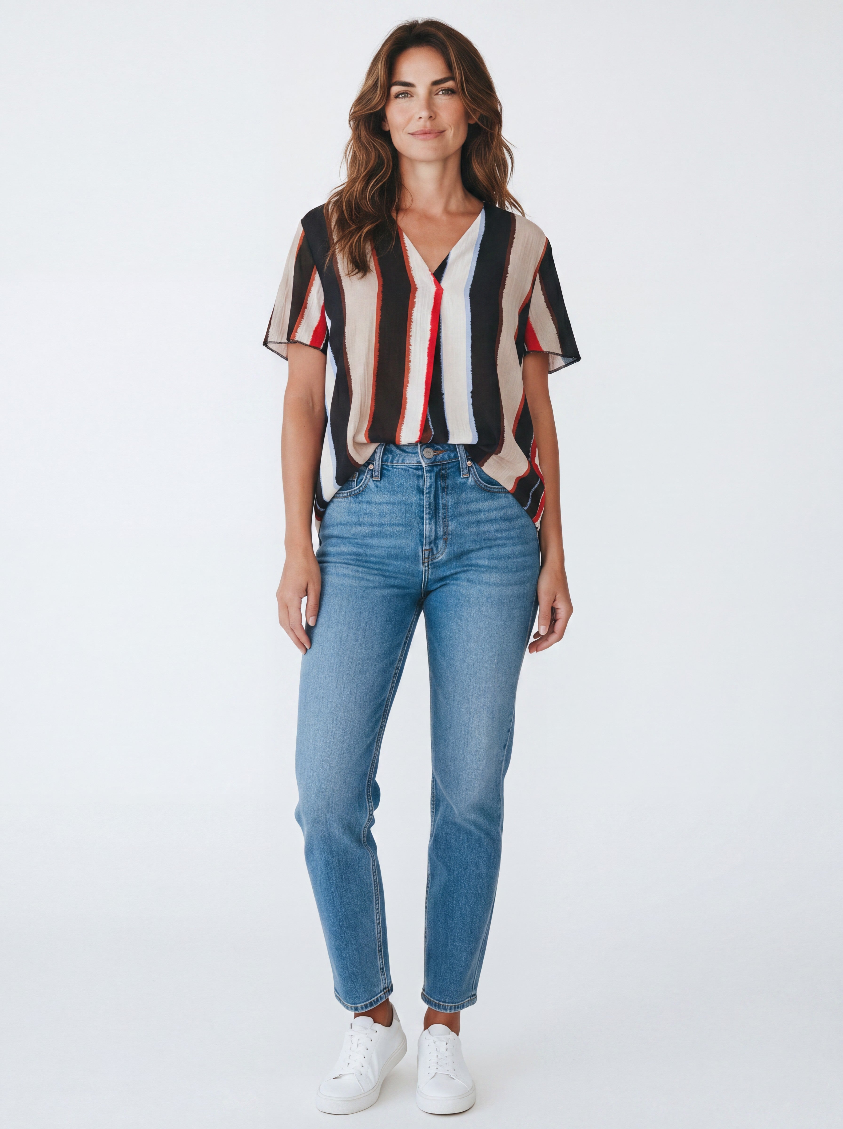 Blusa in Viscosa Elasticizzata Fantasia Righe