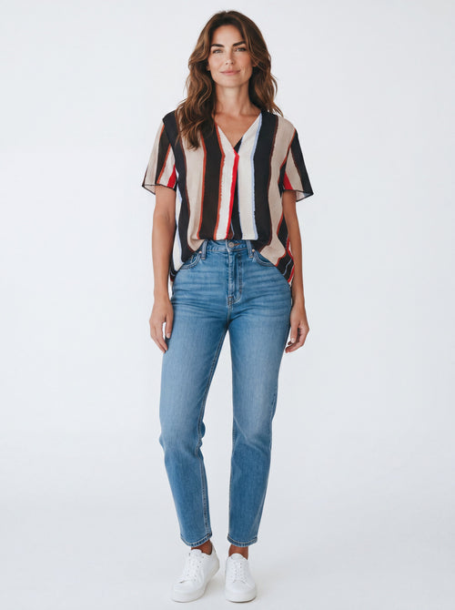 Blusa in Viscosa Elasticizzata Fantasia Righe
