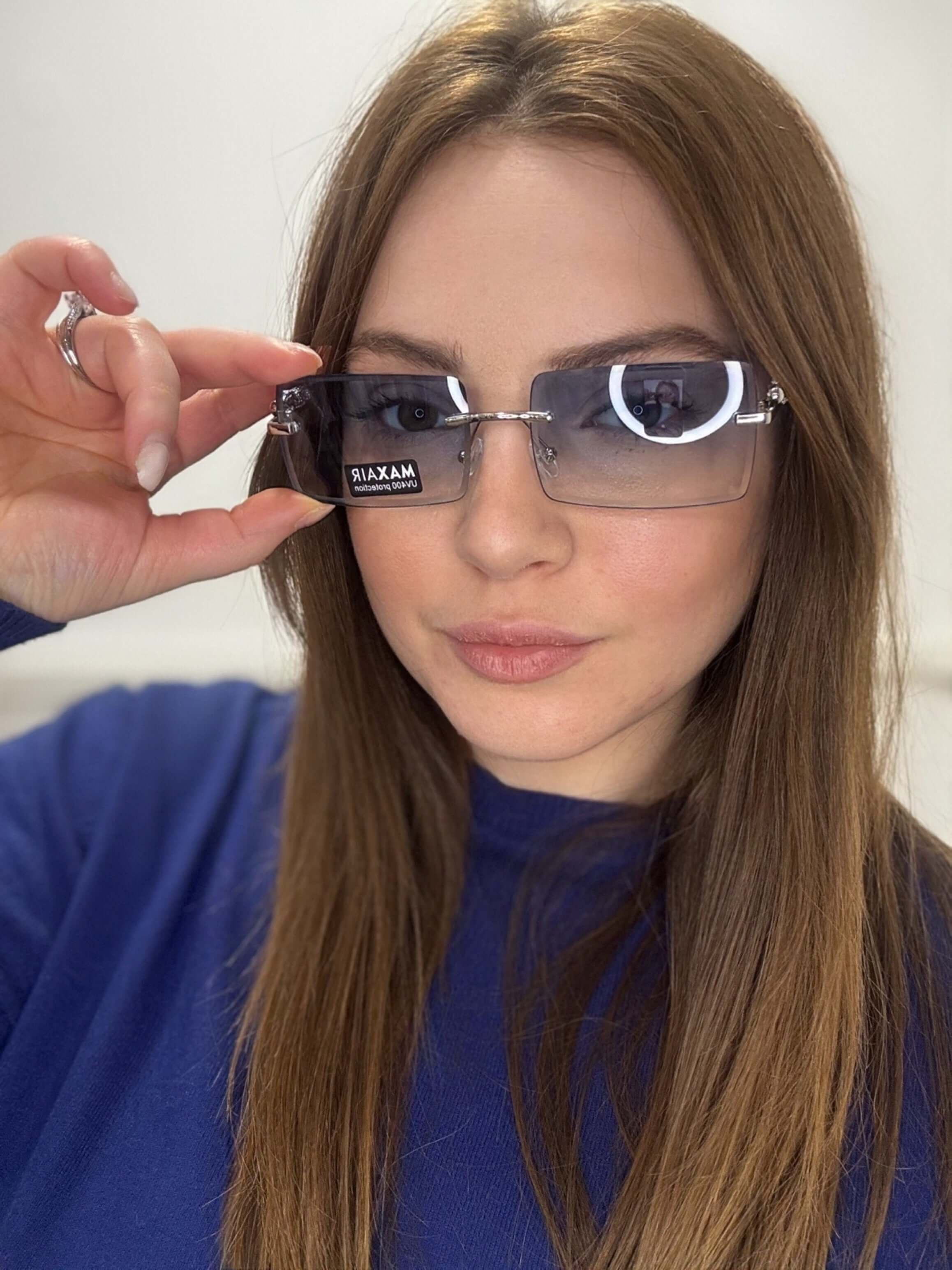 Occhiali da Sole Rimless Slim "Nineties" – Lenti Sfumate Grigio Fumo/Blu