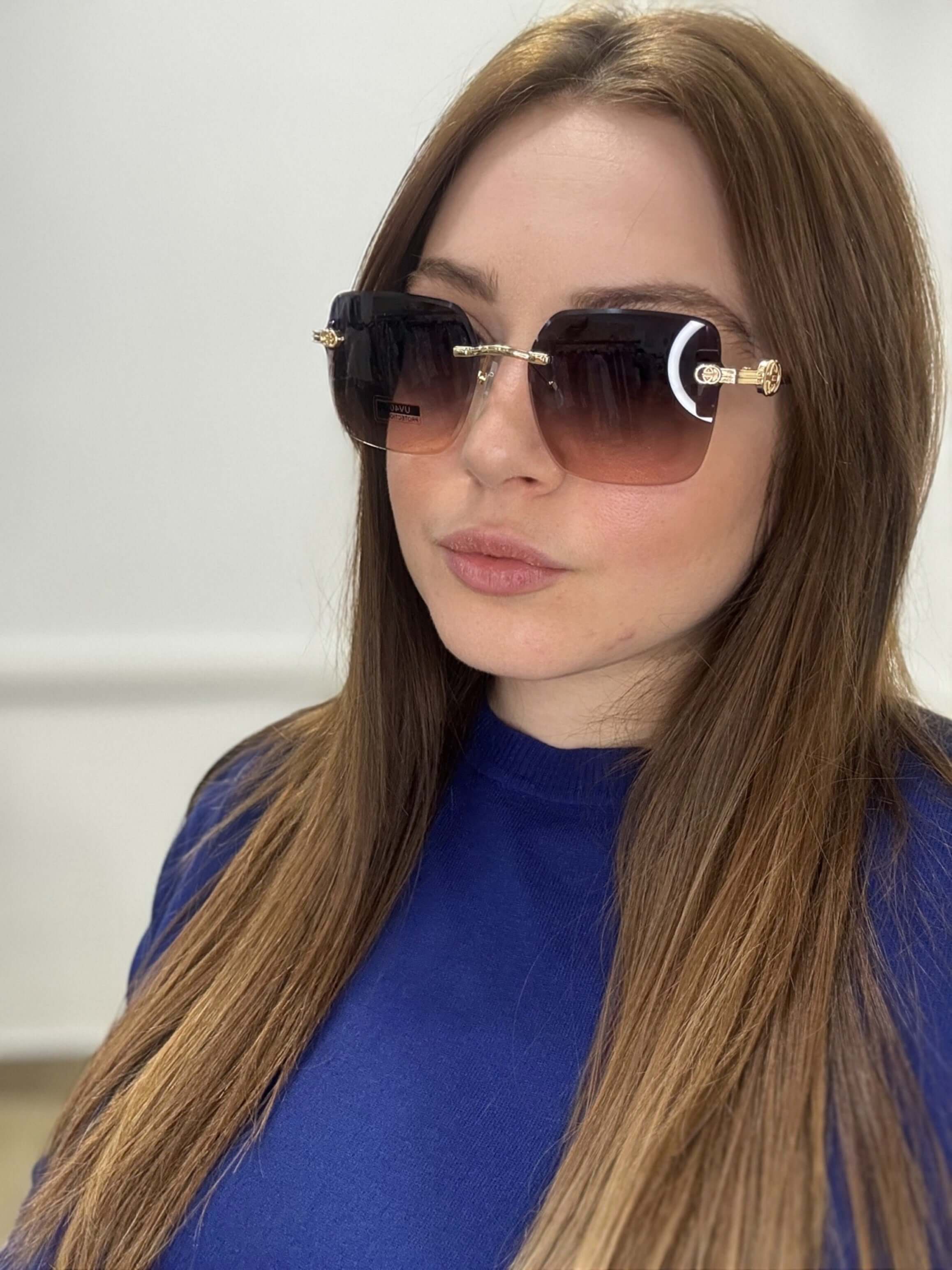 Occhiali da Sole Rimless Squadrati – Lenti Sfumate Brown & Gold