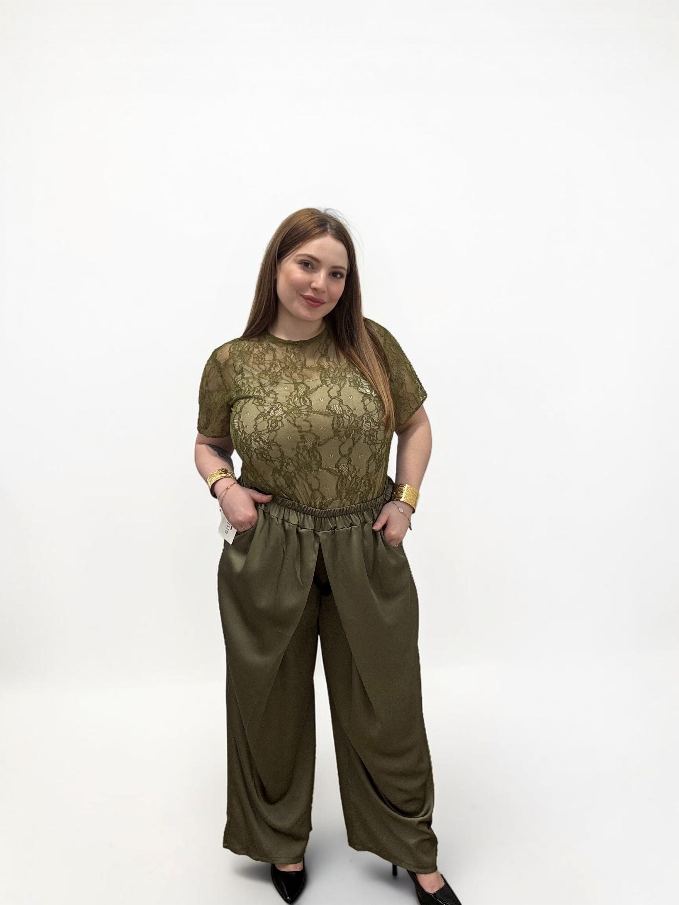 Pantalone Palazzo a Portafoglio in Satin – Effetto Raso