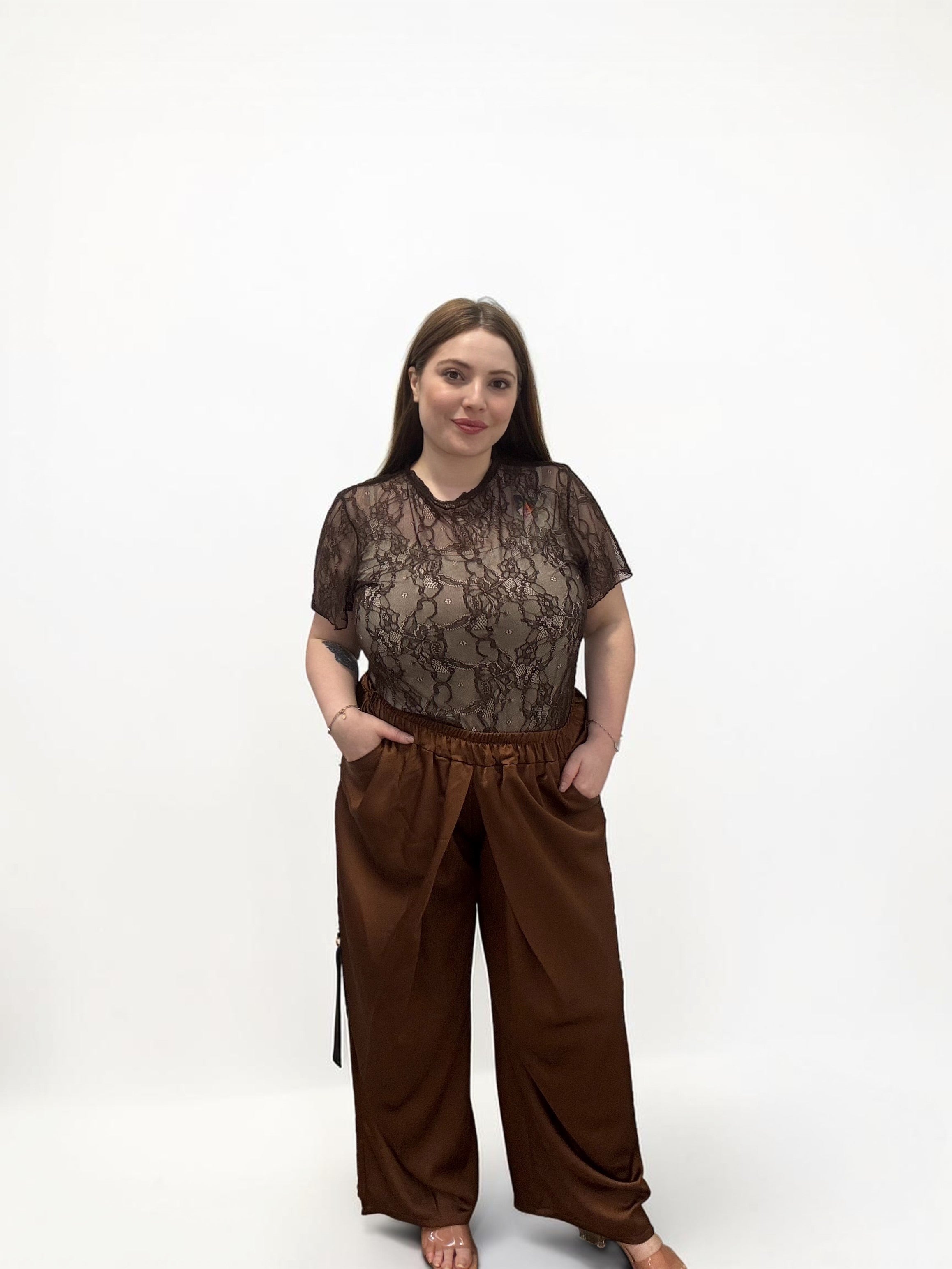 Pantalone Palazzo a Portafoglio in Satin – Effetto Raso