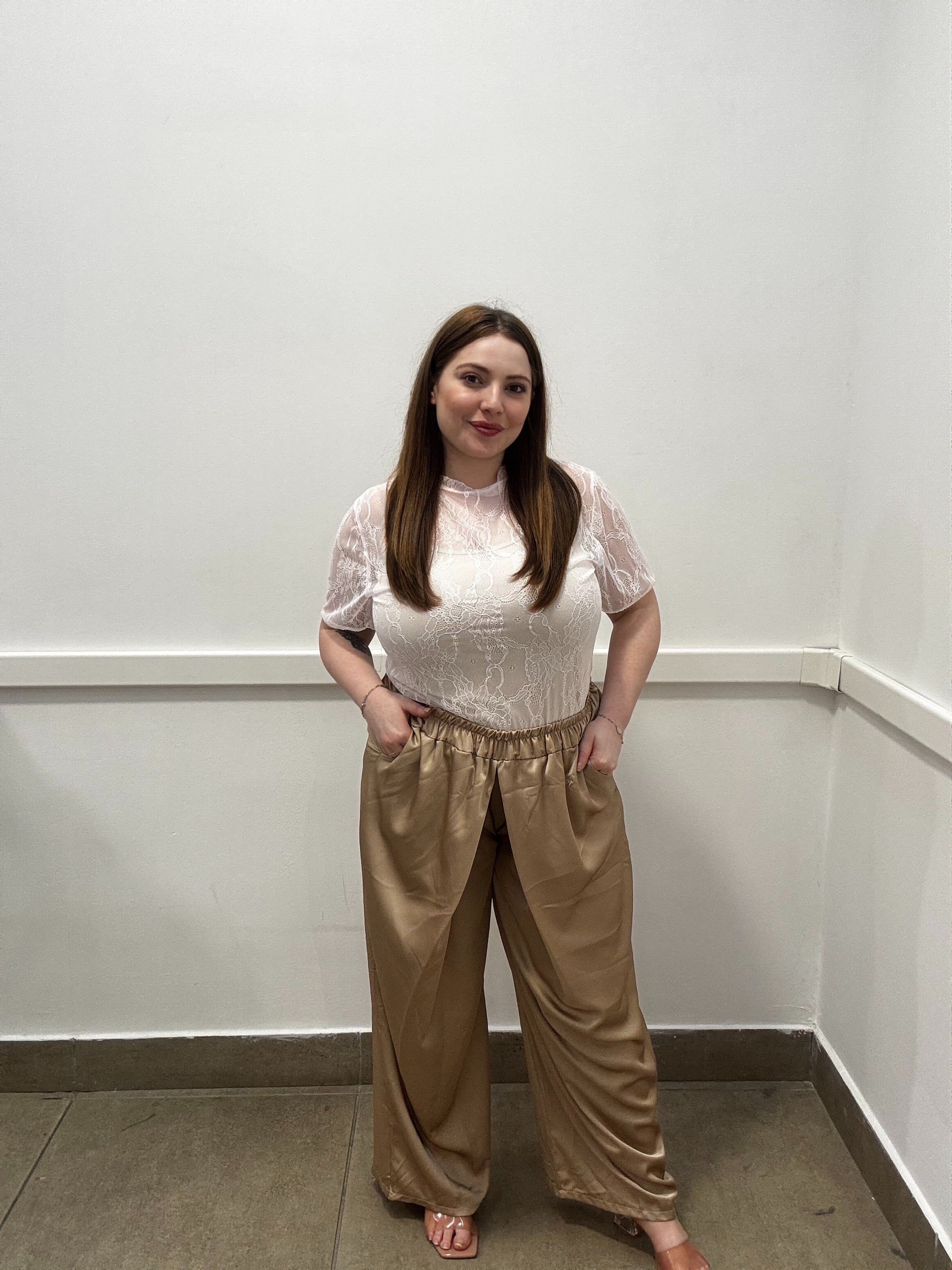 Pantalone Palazzo a Portafoglio in Satin – Effetto Raso