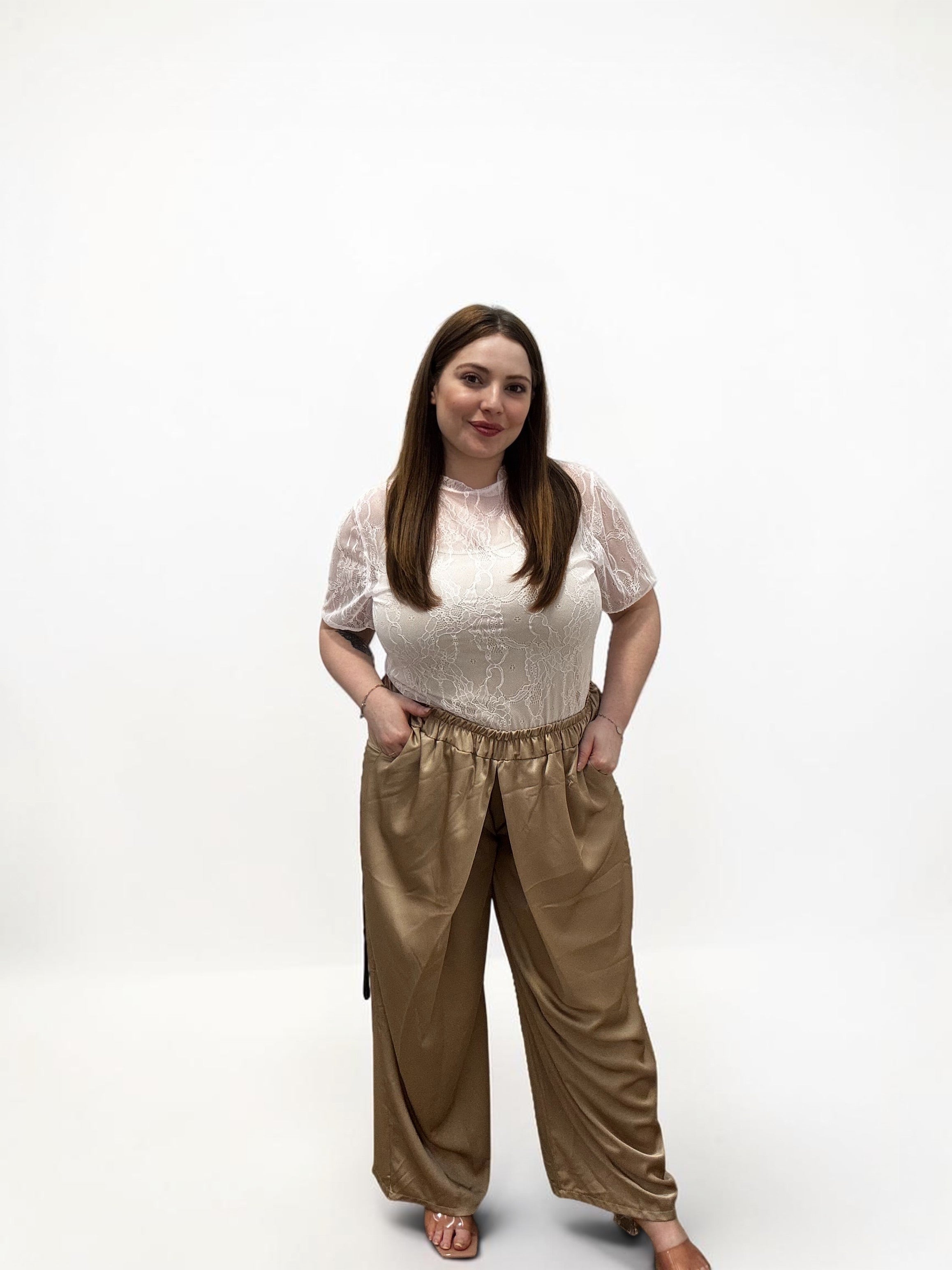 Pantalone Palazzo a Portafoglio in Satin – Effetto Raso