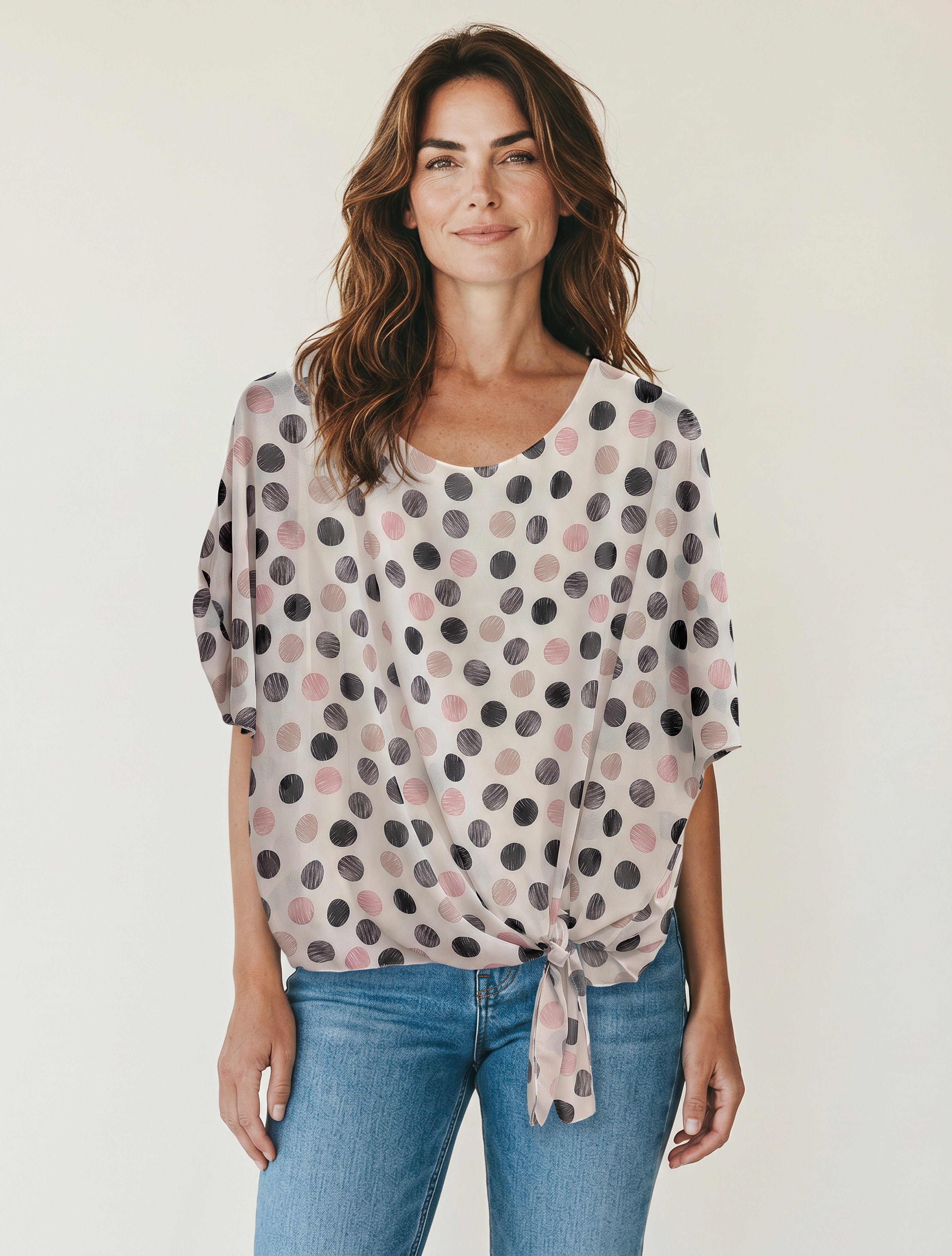 Blusa a Pois Fluida con Maniche a Pipistrello