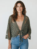 Cardigan Corto Kimono in Pizzo di Cotone