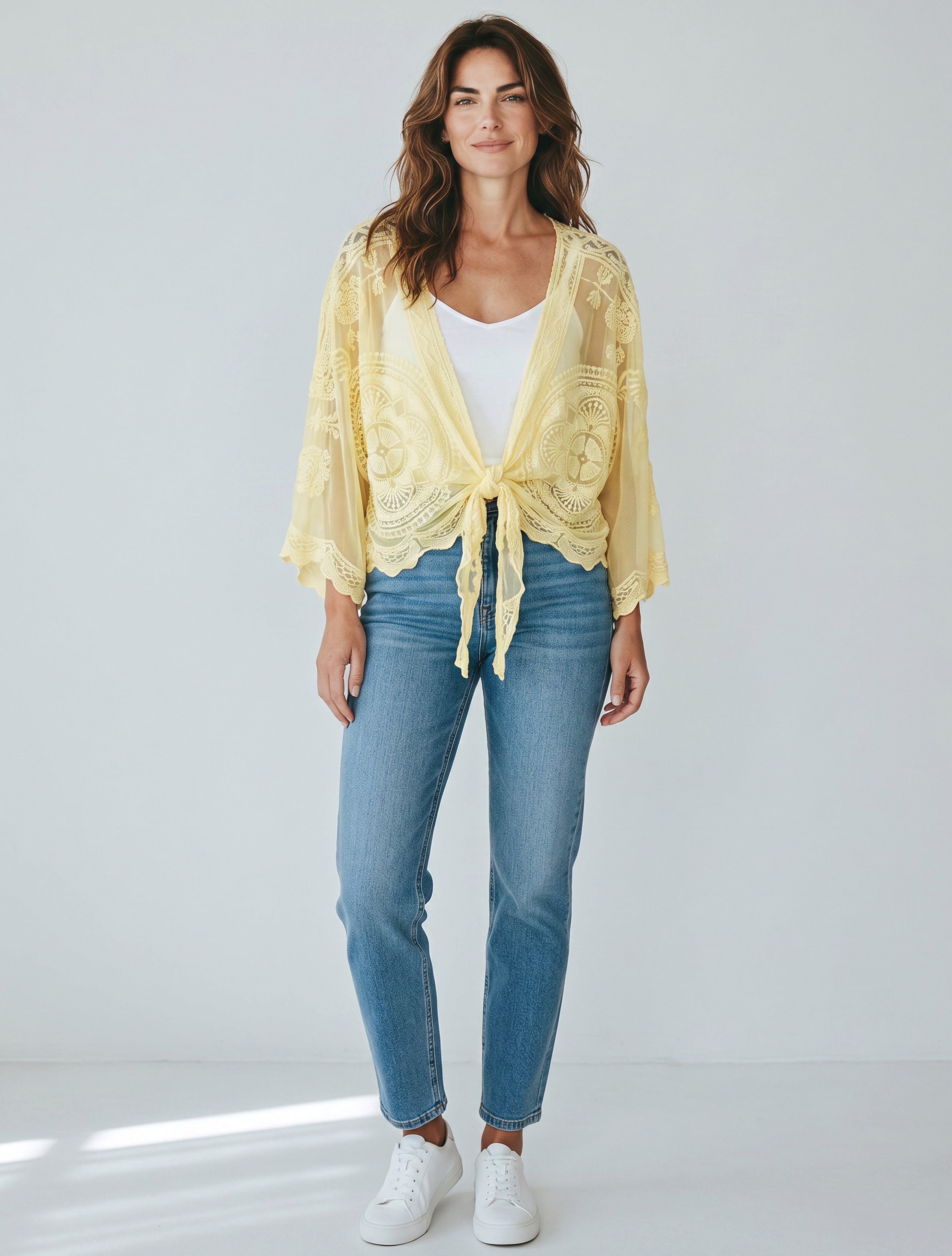 Cardigan Corto Kimono in Pizzo di Cotone