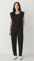 Completo Curvy in Viscosa con T-Shirt Spalline Imbottite e Pantalone Jogger – Nero