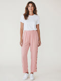 Pantalone Fluido Relaxed Fit con Bottoni Laterali ed Elastico in Vita
