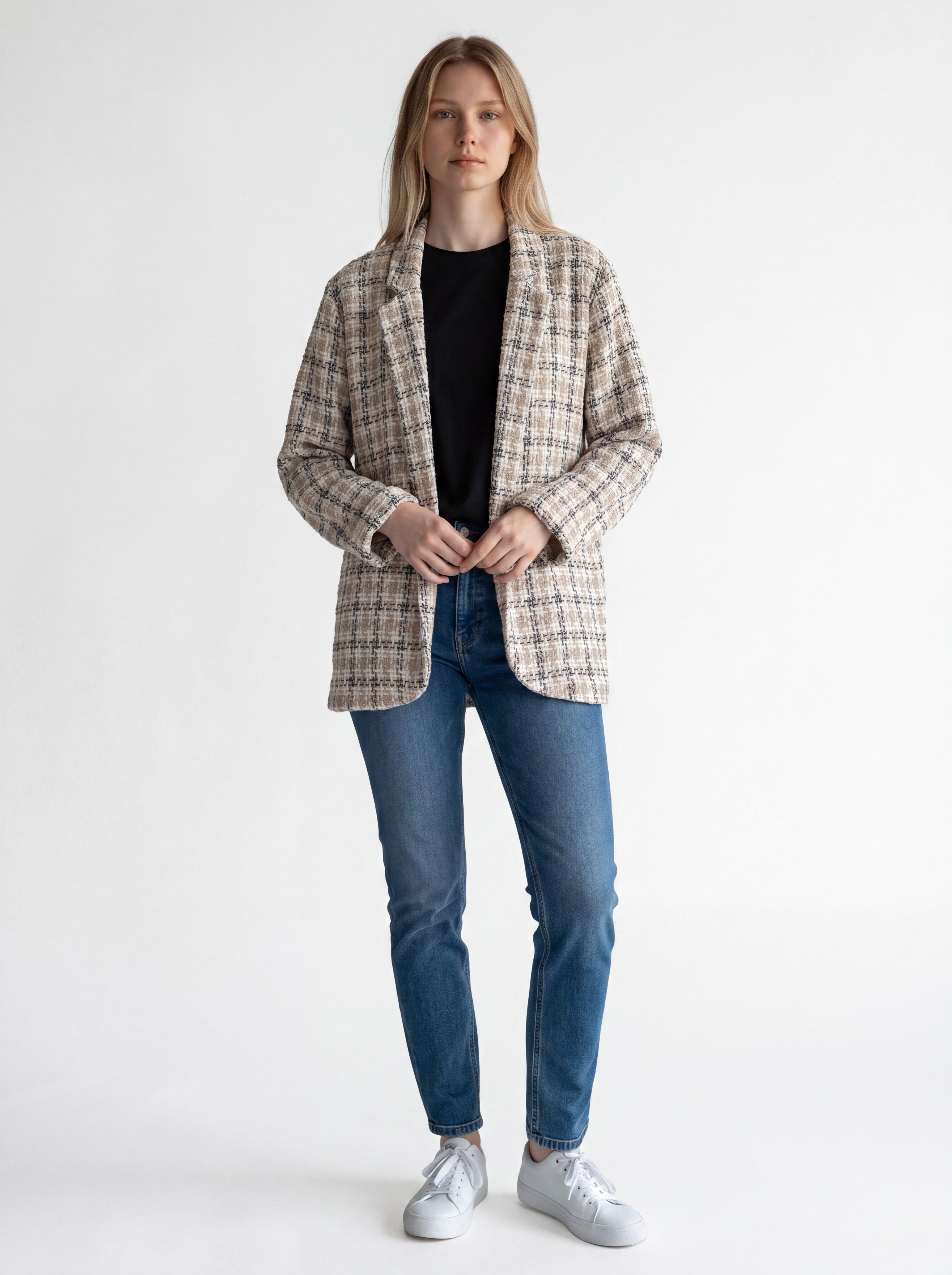 Giacca Blazer in Tessuto Bouclé a Quadri con trama tweed