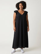 Abito Lungo Curvy Goffrato con Scollo a V e Intreccio sul Retro