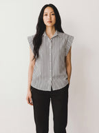 Camicia Smanicata a Righe con Manica ad Aletta e Scollo a Rever