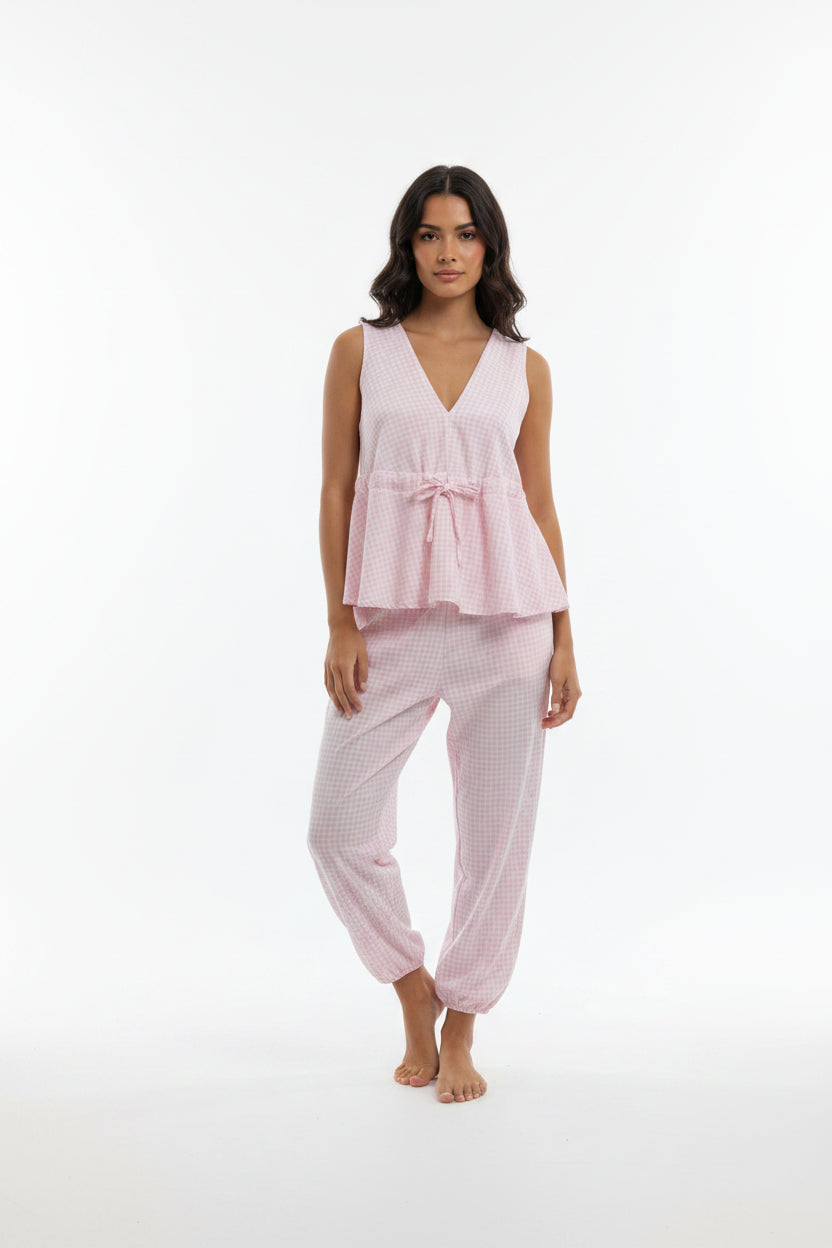 Set Coordinato Chic a Quadretti Vichy: Top Senza Maniche e Pantaloni Relax