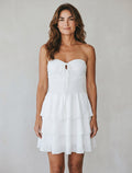 Vestito Corto Estivo a Fascia con Balze e Punto Smock