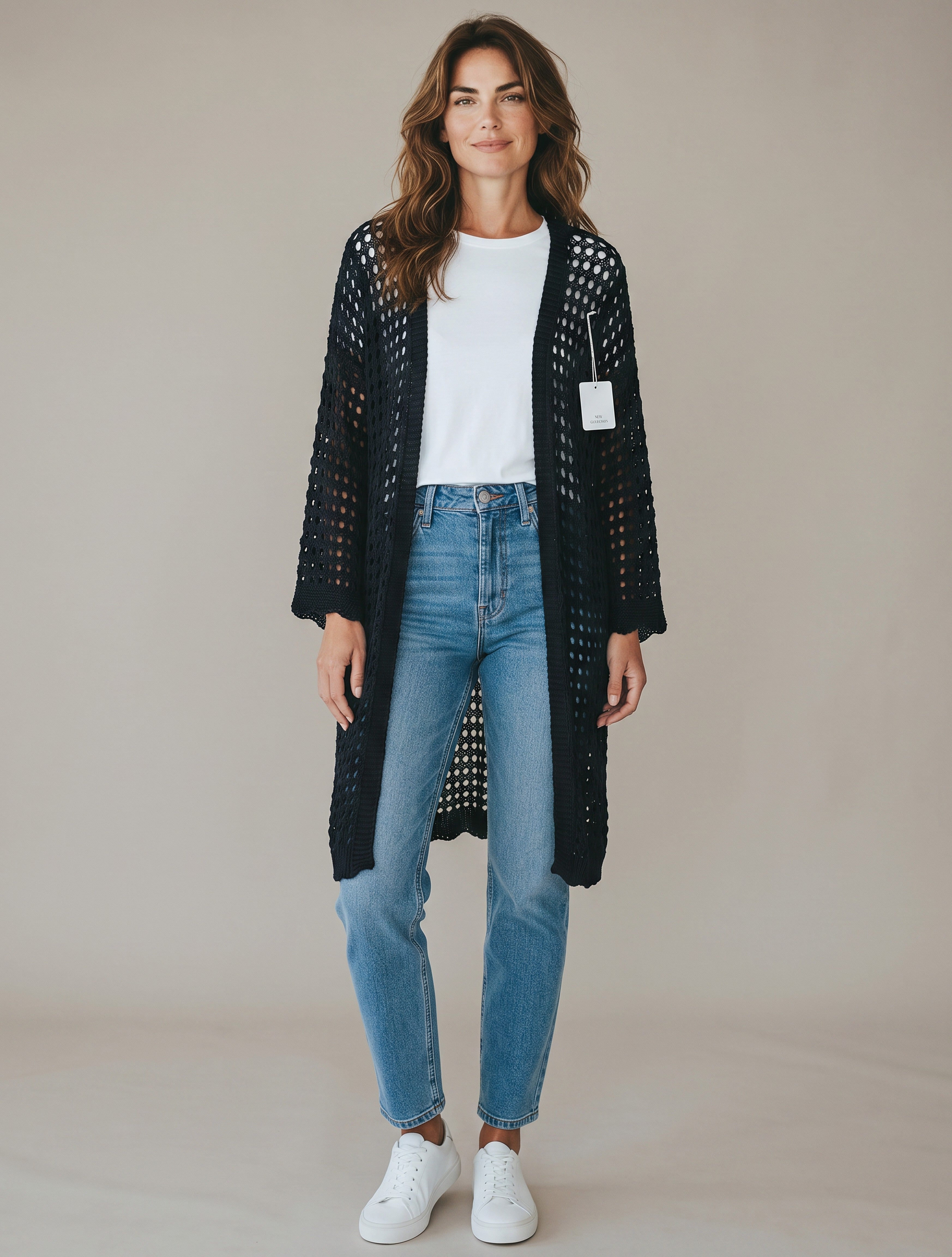 Cardigan Lungo Traforato in 100% Cotone Leggero