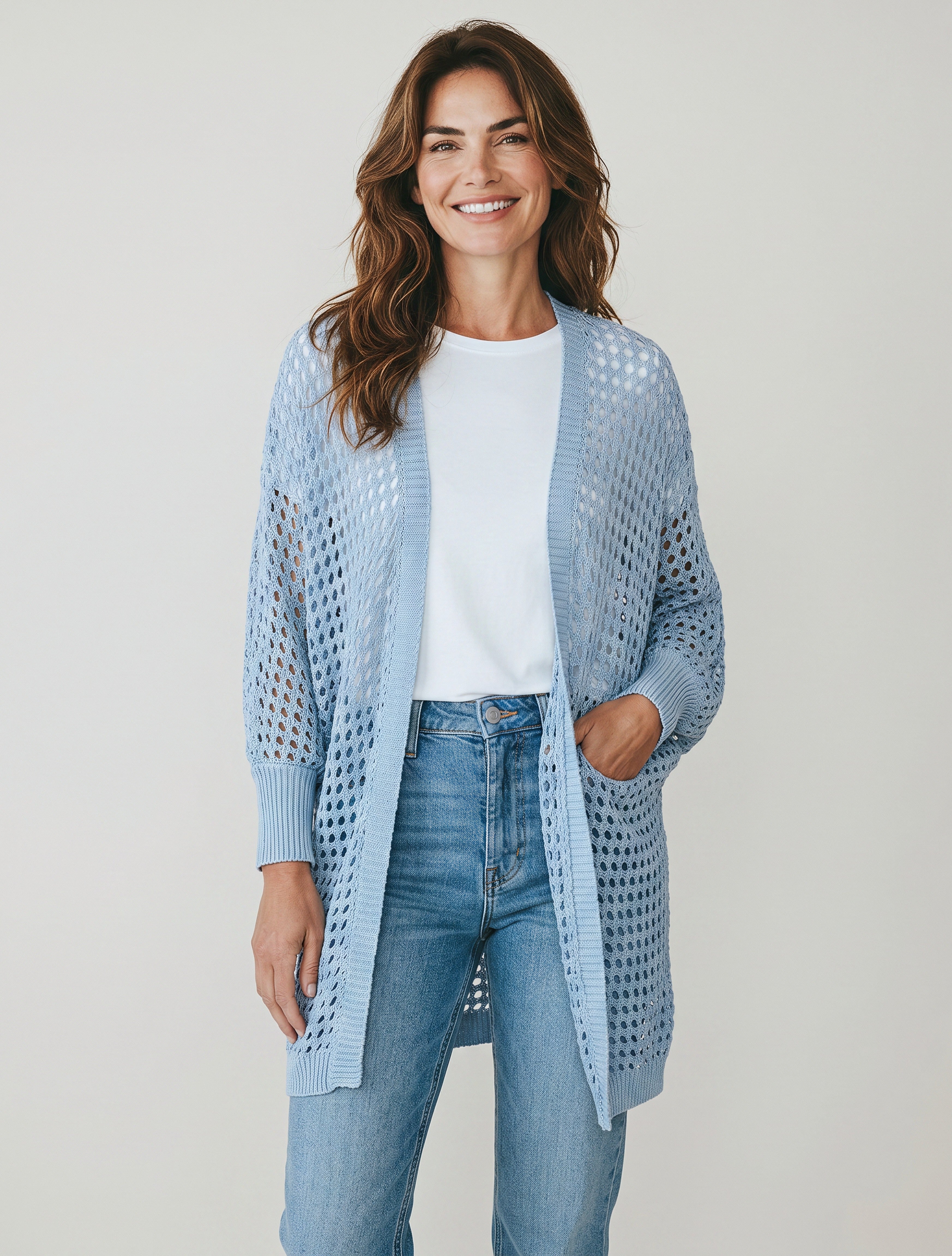 Cardigan Lungo Traforato in 100% Cotone Leggero