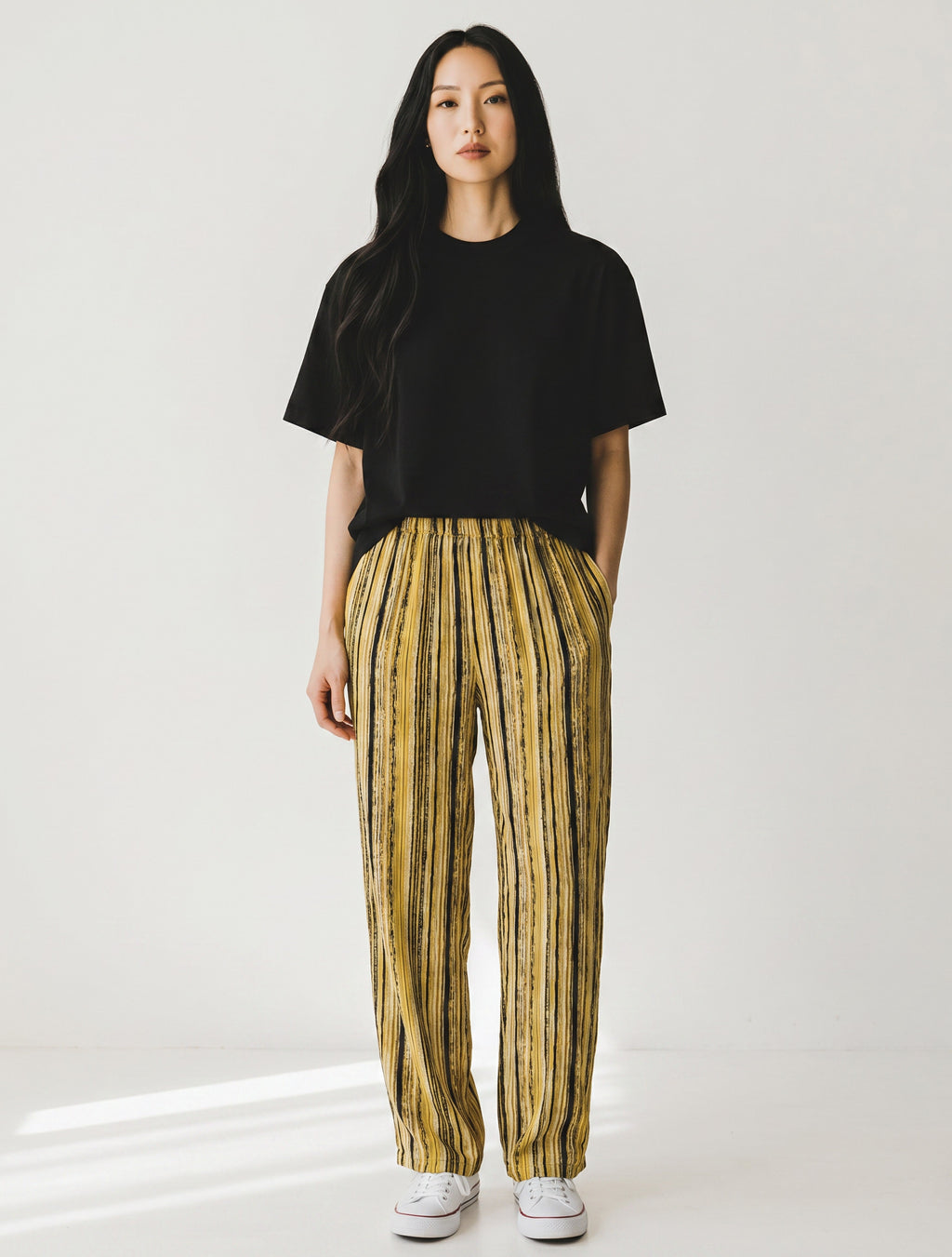 Pantaloni Comfort in Cotone Elasticizzato con Elastico in Vita