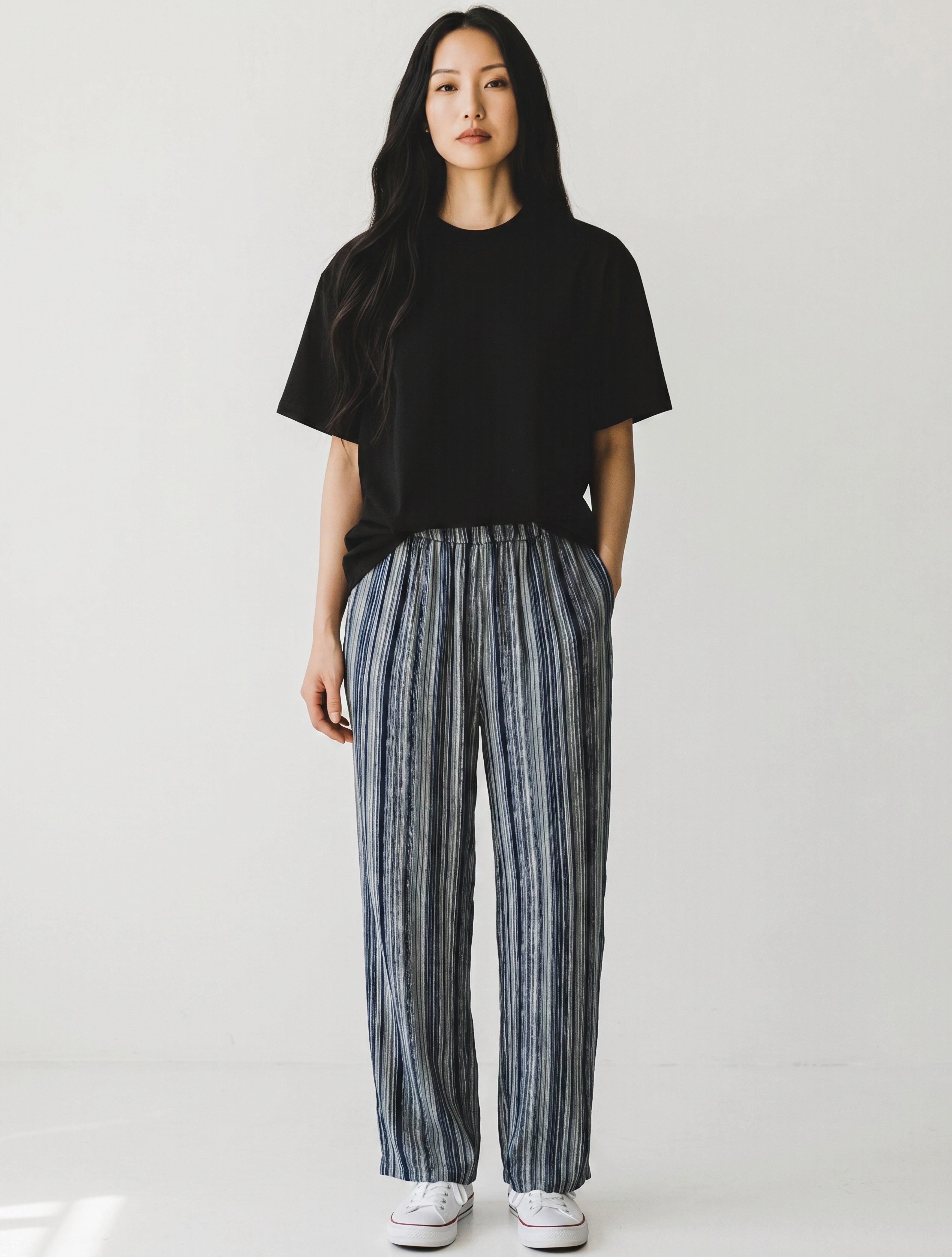 Pantaloni Comfort in Cotone Elasticizzato con Elastico in Vita