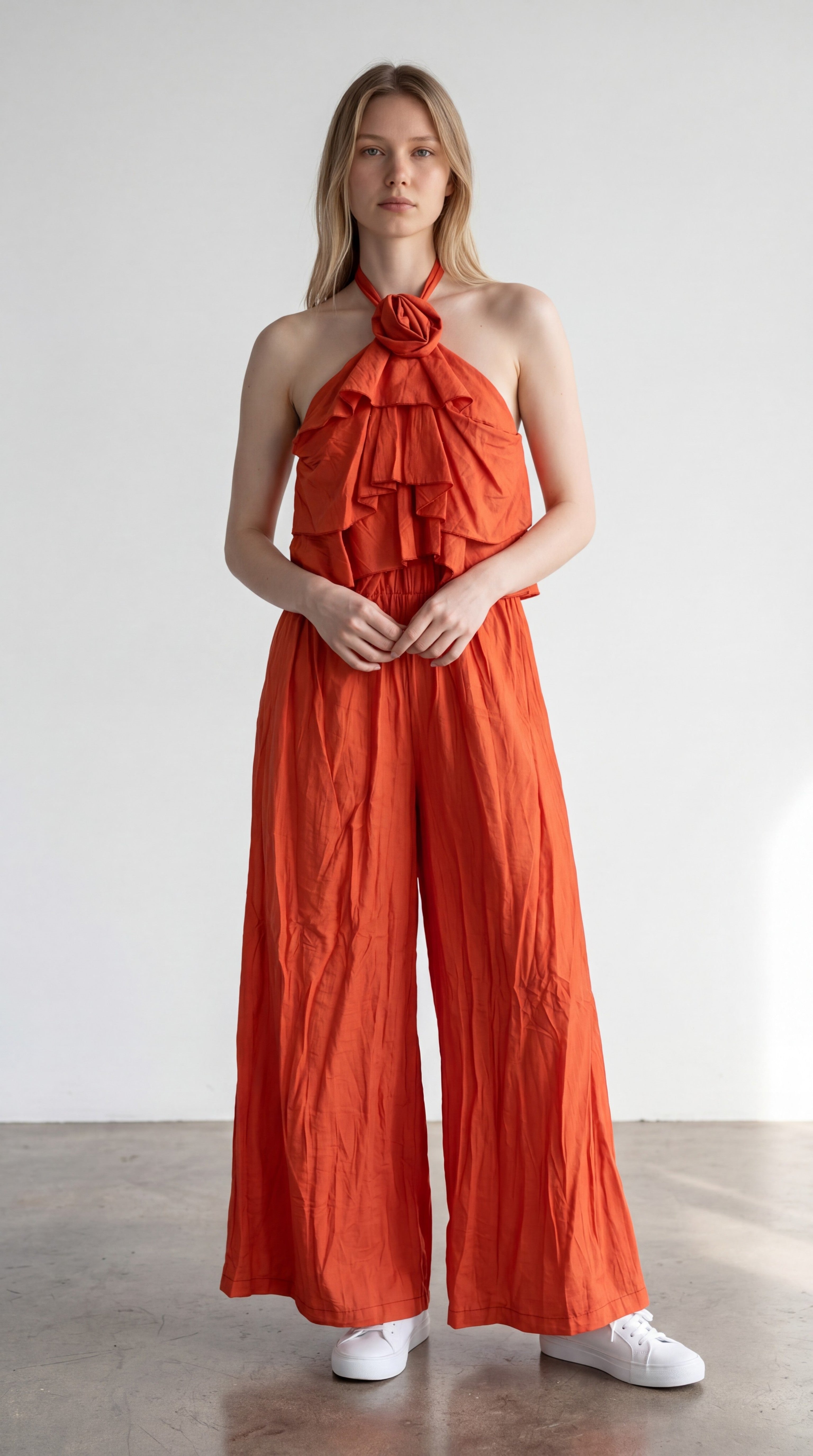 Completo Estivo Top a Fascia con Volant e Pantalone a Palazzo