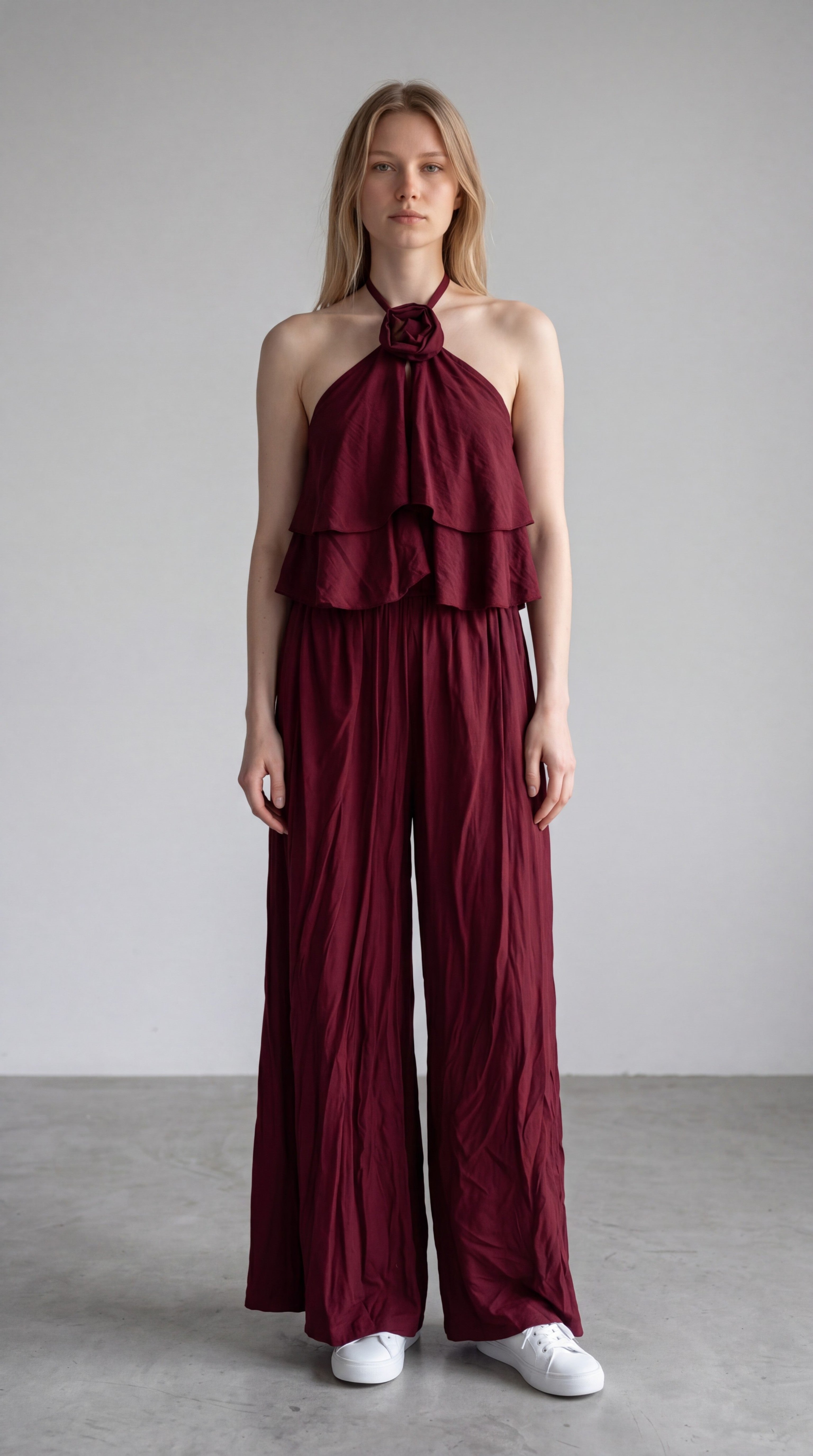 Completo Estivo Top a Fascia con Volant e Pantalone a Palazzo
