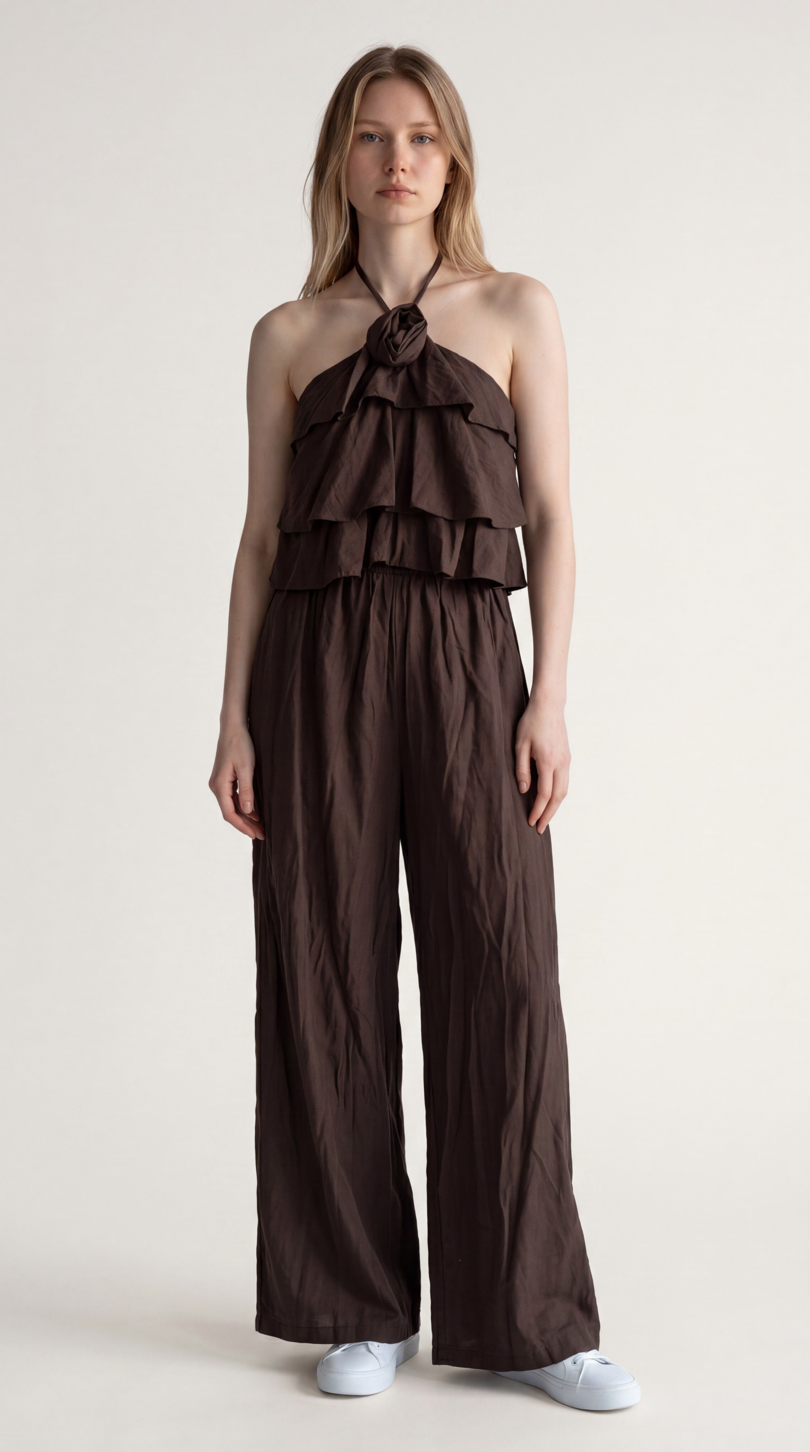 Completo Estivo Top a Fascia con Volant e Pantalone a Palazzo