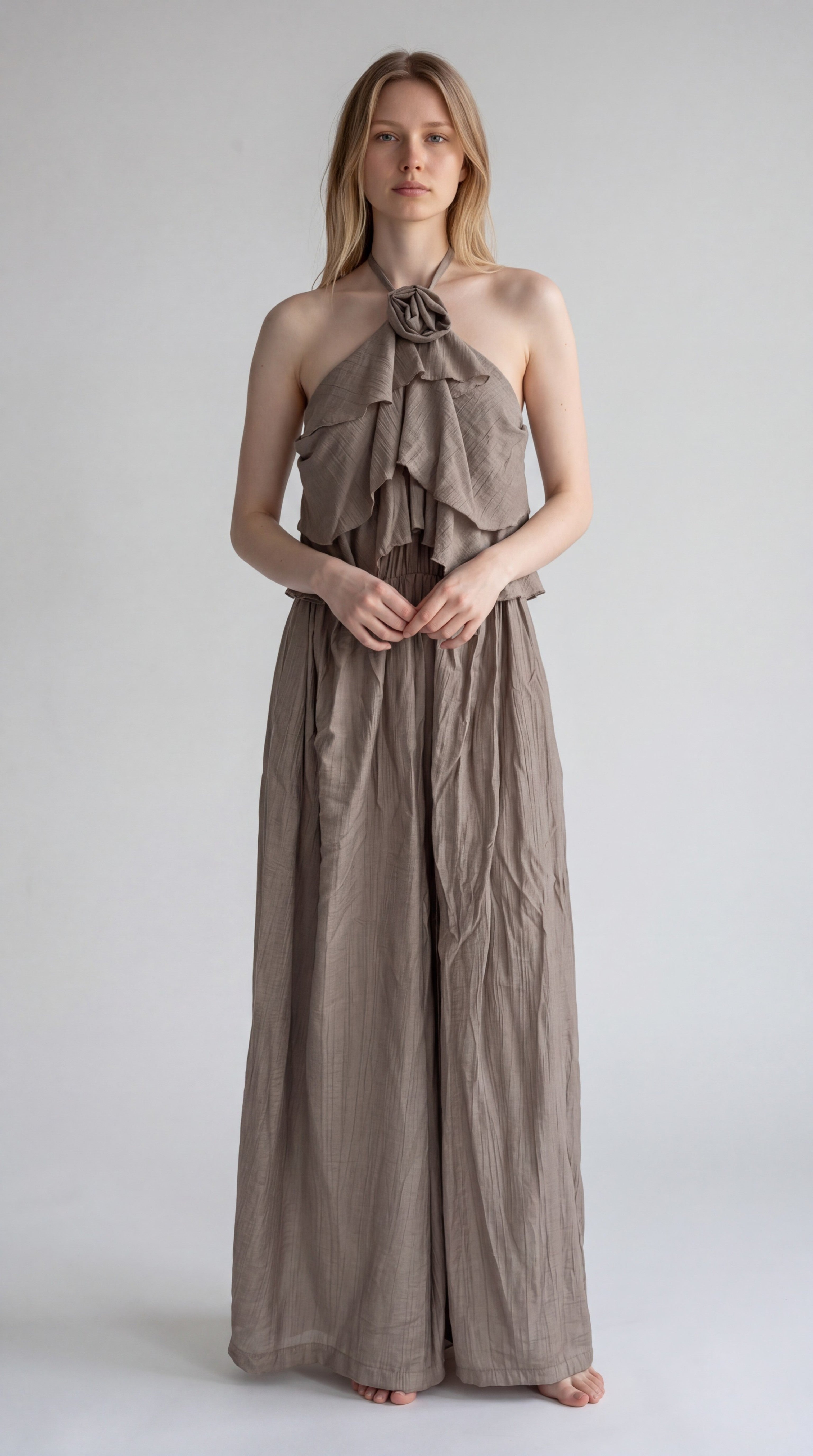 Completo Estivo Top a Fascia con Volant e Pantalone a Palazzo