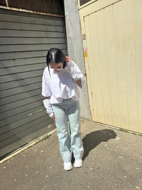 Glitter lapel jeans denim chiaro taglio slim