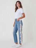 Jeans Regular con Banda Laterale in Pizzo